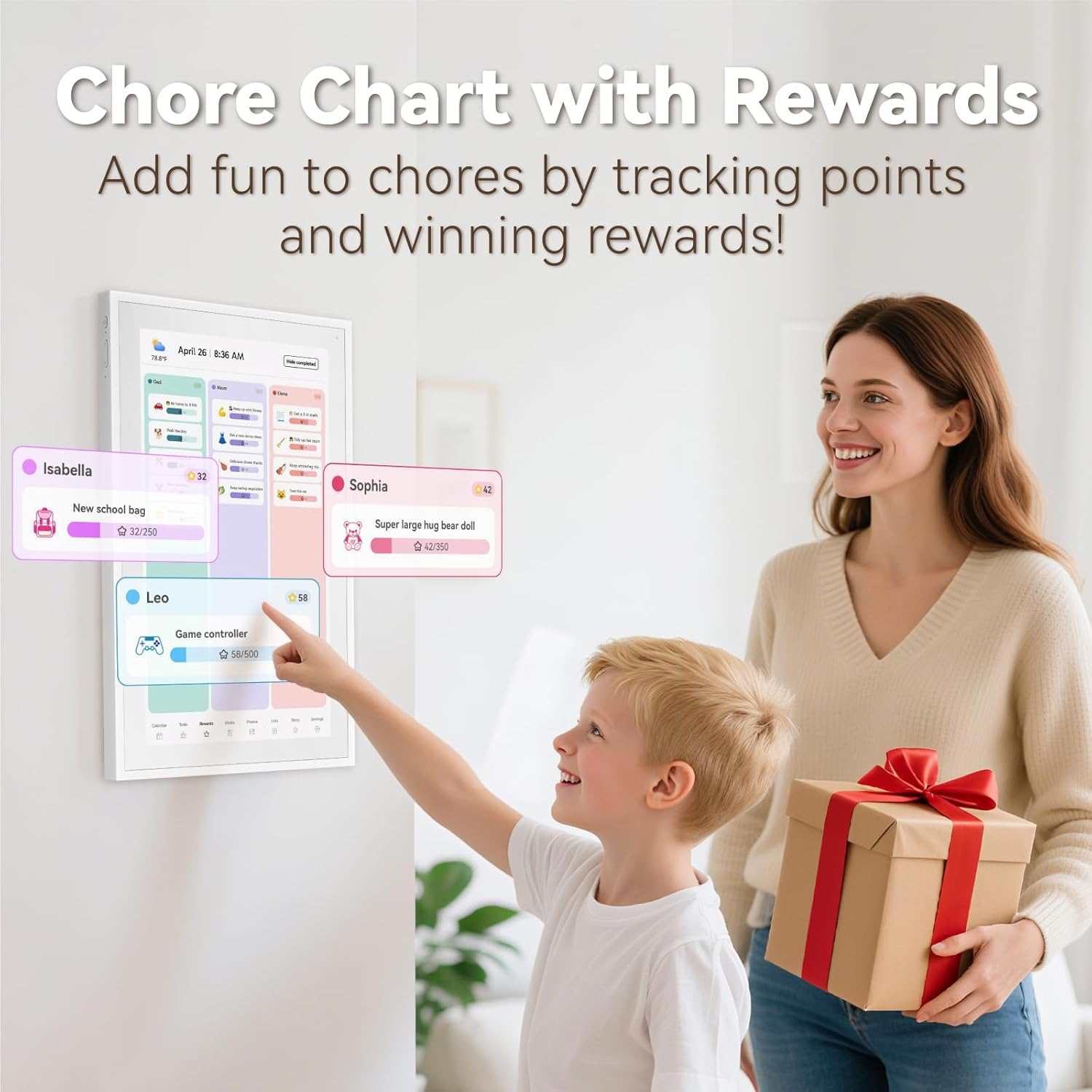 Digital Calendar 2026: 15-Inch Smart Family Schedule with AU Plug, Chore Chart Organiser & Meal Planner, Photo & Video Frame, Electronic Touchscreen Display & to Do List, Wall Mount & Desk Stand image number 2