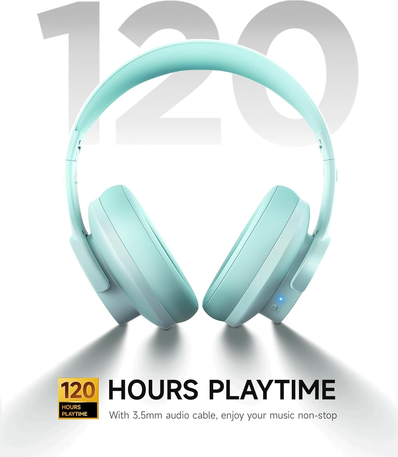 Picun B8 Bluetooth Headphones over Ear, 120H Playtime Wireless Earphone, 3 EQ Modes Low Latency, Hands-Free Calls, Deep Bass Headphones for Travel Home Office Mobile Phone PC image number 5