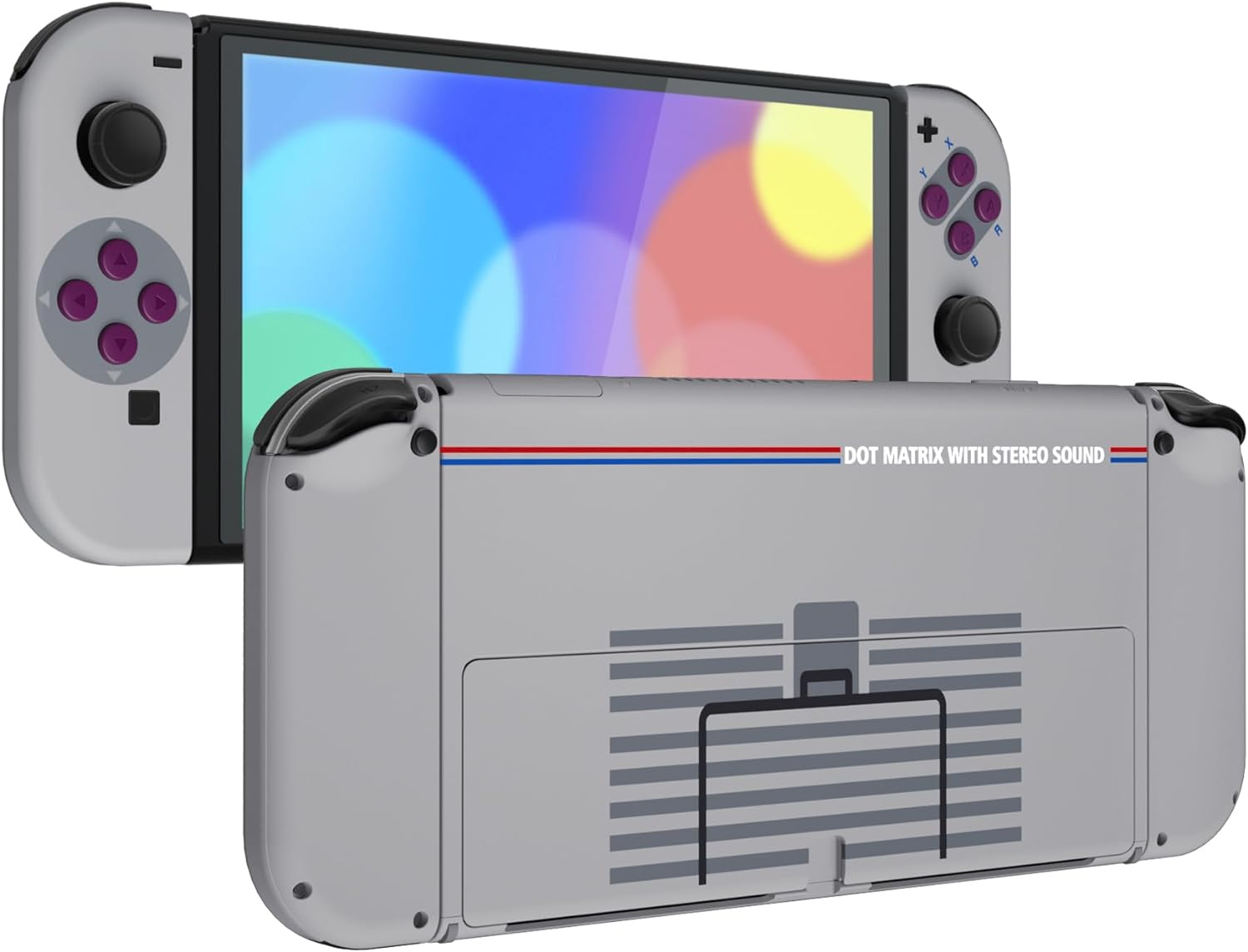 Extremerate Wood Grain Soft Touch Full Set Shell for Nintendo Switch OLED, Replacement Console Back Plate & Metal Kickstand, NS Joycon Handheld Controller Housing & Buttons for Nintendo Switch OLED