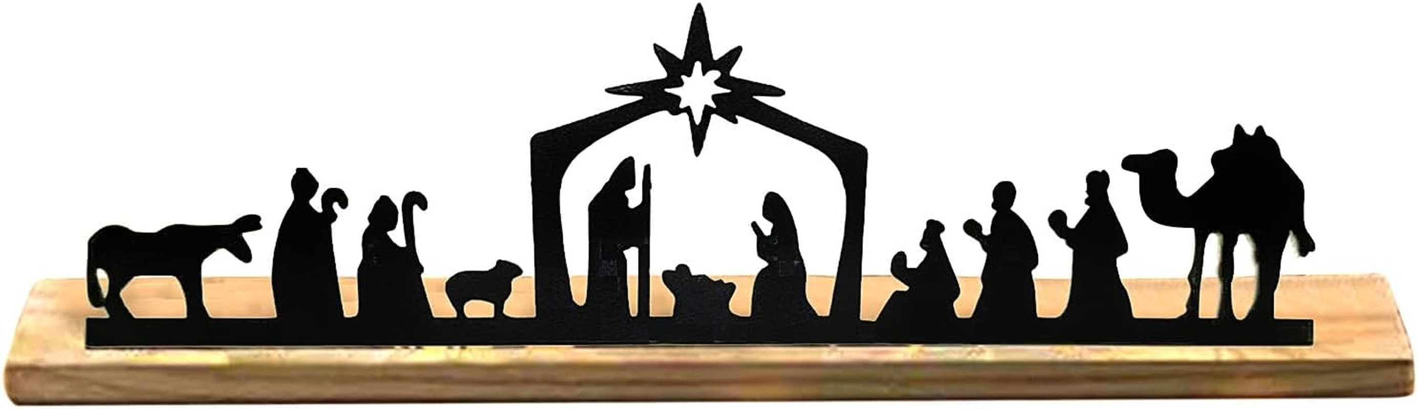 Nativity Scene Sets, Nativity Sets for Christmas Indoor, Black Metal Nativity Scene with Wooden Base, People Nativity Set Decorations for Christmas Xmas Home Table Shelf(#1) image number 5