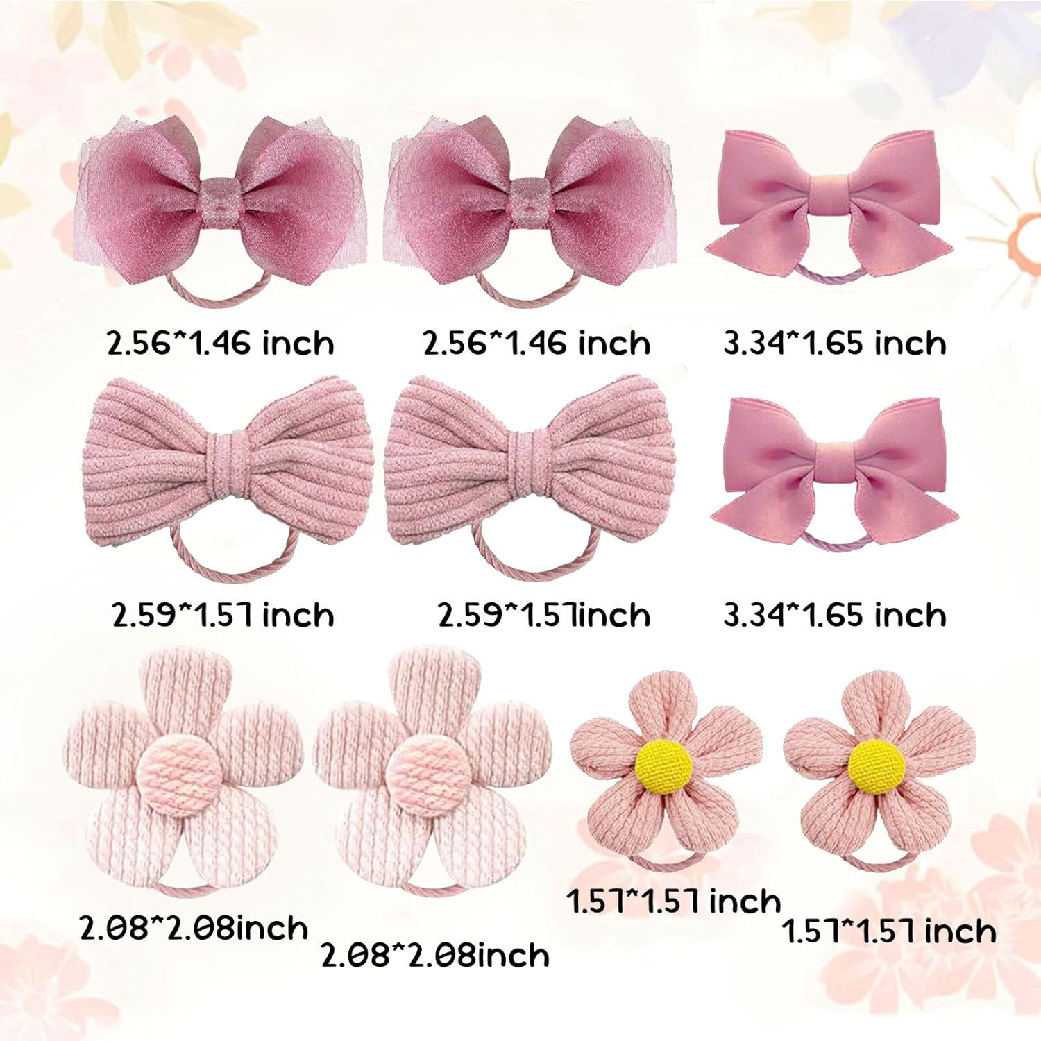 Azureray Pack of 10 Cute Hair Bobbles Girls Pink Bow Flower Design, Cute Baby Hair Scrunchies & Hair Accessories Children'S Set image number 2