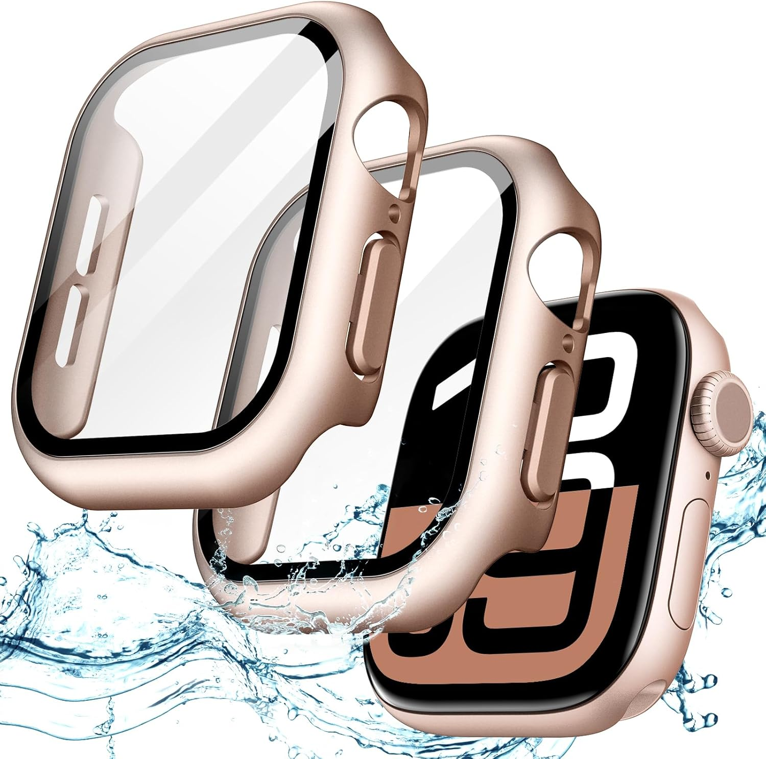Jetech Waterproof Case with Screen Protector for Apple Watch SE 3/2/1 (2025/2022/2020) / Series 6 5 4 40Mm, Built-In Tempered Glass Film Hard PC Bumper Full Protective Cover, 2 Pack (Starlight)