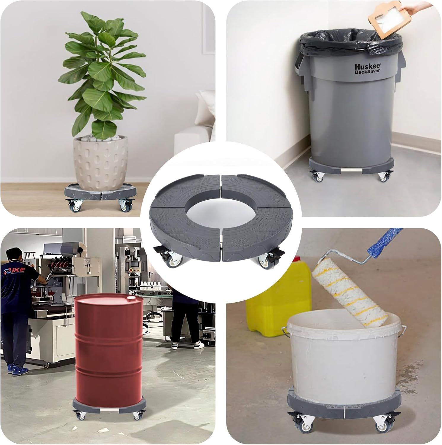 W B D WEIBIDA Trash Can Dolly Adjustable 15-19 Inch round Dolly with Wheels Heavy Duty Trash Can Roller Base Large Bucket Dolly Multi Functional Drum Dolly Rolling Keg Dolly Cart, Gray - 1, Grey image number 2