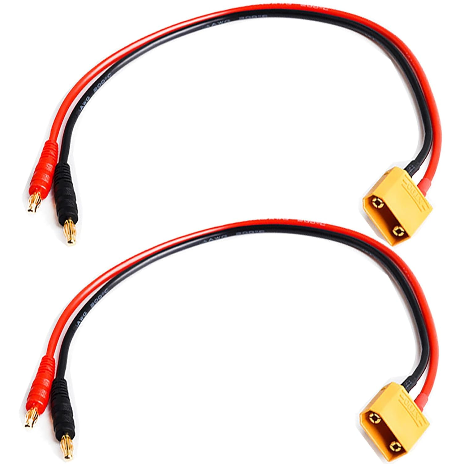 Tunghey 2Pack XT90 Male Adapter to 4.0Mm Bullet Banana Plug Connector with 12AWG 30CM Silicone Cable Wire for RC Car Boat Drone Lipo Battery Charger RC FPV Car image number 2