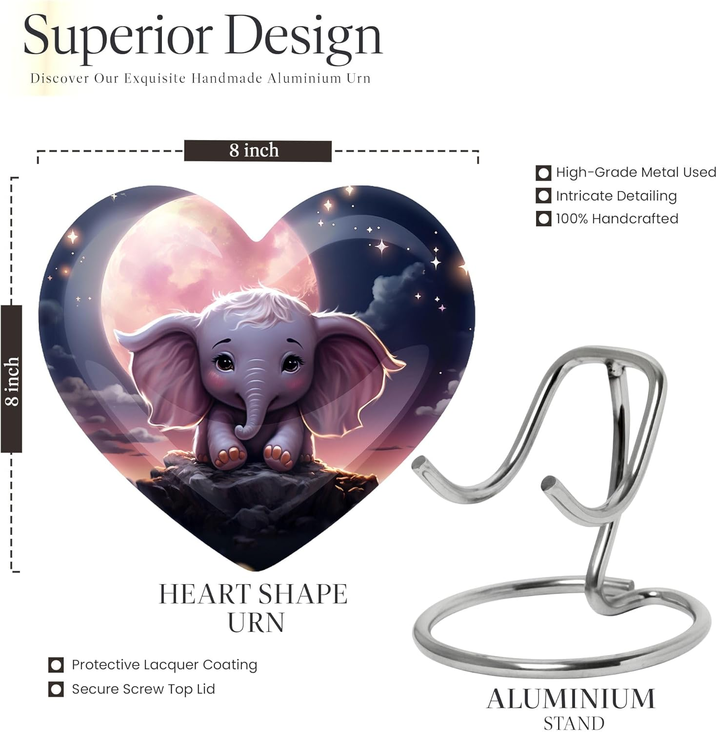 KARYLIZ Elephant Starry Night Dreamer Unique Heart - Funeral Urns for Adult Ashes Women - Celebrated Funeral Urns for Ashes - Urn for Burial in Ground Ashes Urn 8 Inch image number 6