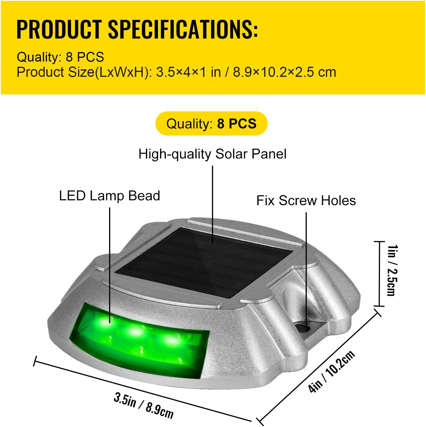 Happybuy Driveway Lights 8-Pack, Solar Driveway Lights with Switch Button, Solar Deck Lights, Wireless Dock Lights 6 Leds for Path Warning Garden Walkway Sidewalk Steps, LED Bright Green image number 1