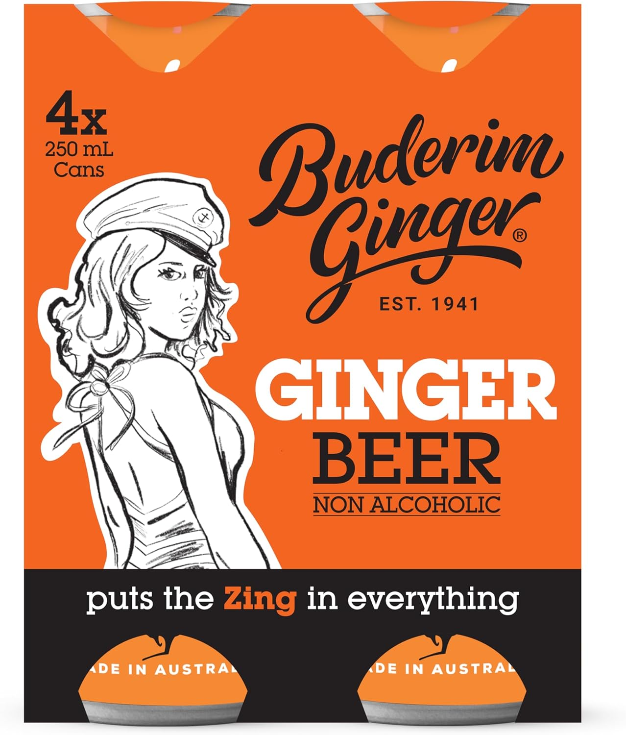 Buderim Ginger Non-Alcoholic Ginger Beer, 4 X 250 Ml Cans, Made with Fresh Ginger, Super Refreshing, Great as a Mixer image number 4