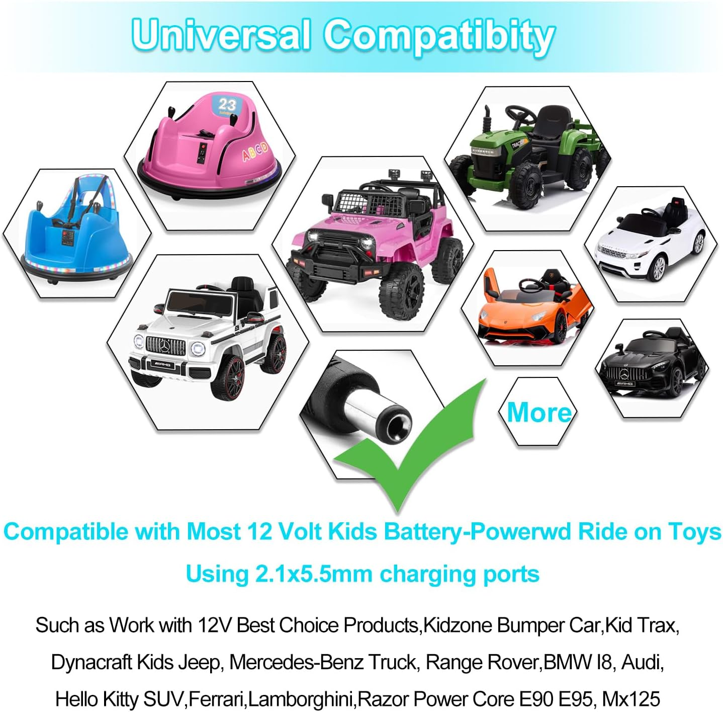 12 Volt Battery Charger, 12V Kids Ride on Charger for Best Choice Products Powered Wheels Universal Charger Battery Power Supplies Compatible Ride on Car image number 3
