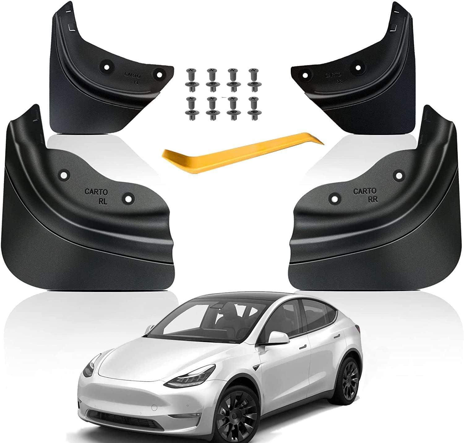 Mud Flaps Splash Guards Compatible with Tesla Model Y Accessories,No Drilling Required, Compatible with 2021 2022 2023 2024 Model Y, All Weather Upgraded Version Front and Rear Mud Flaps, Set of 4 image number 1