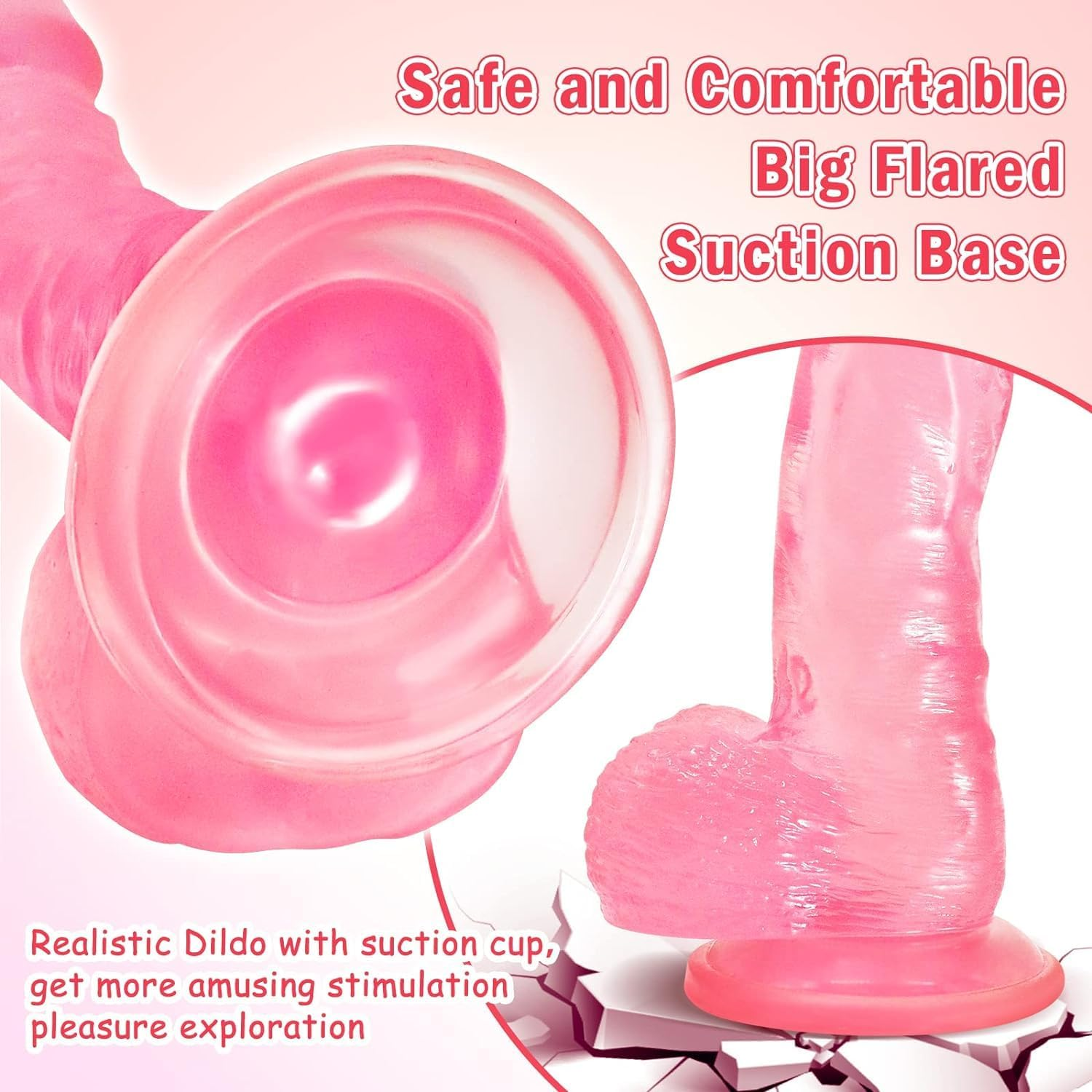 21CM Realistic Classic Pink Dildo Striking Flexible Silicone Toys，Smooth Ultra-Soft Stick Bendable with Super Suction Cup (Clear Pink) image number 3