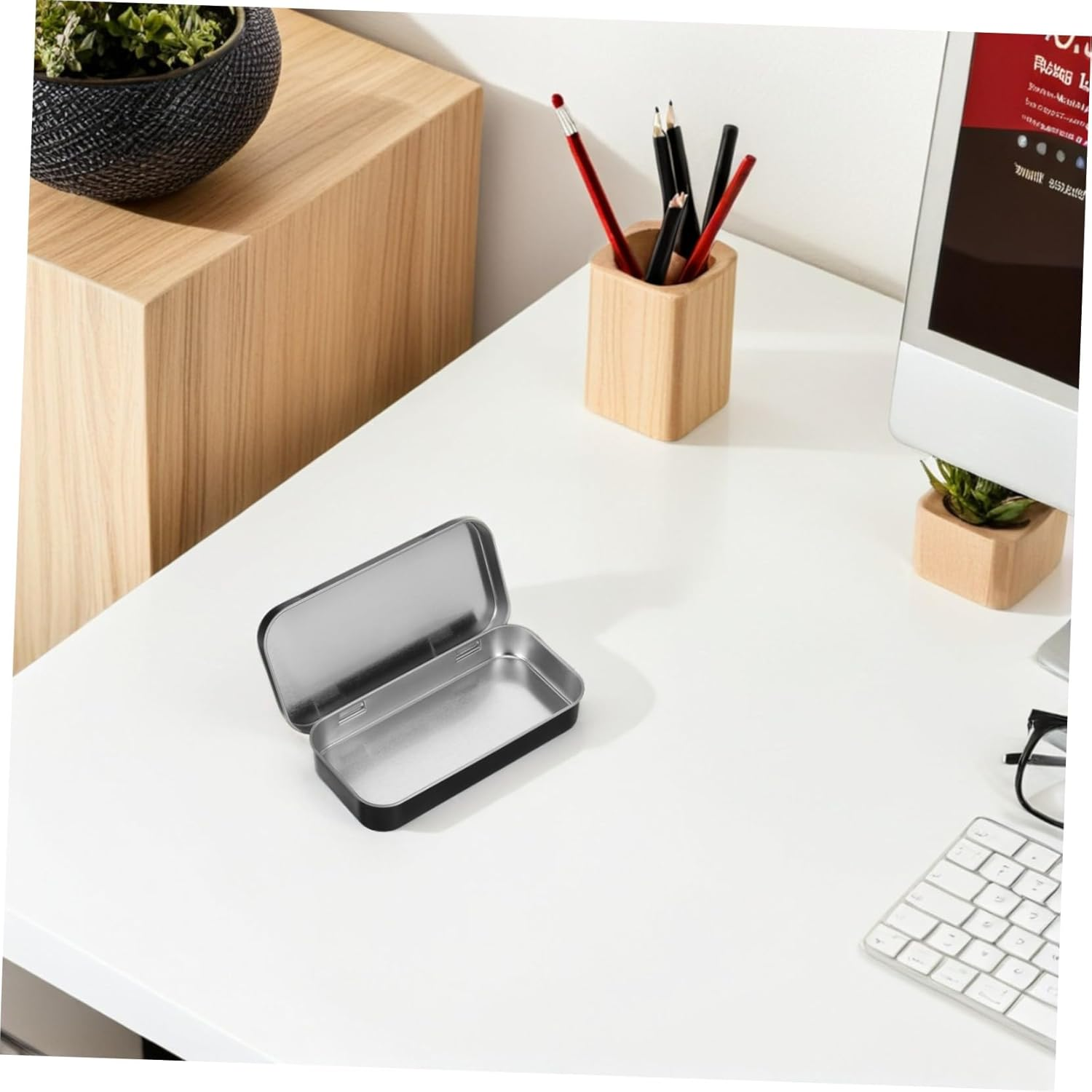Iplusmile Small Rectangular Hinged Tin Box Container Tinplate Metal Storage Tins with Lid Portable Organizer for Jewelry Crafts Home Office Use image number 2