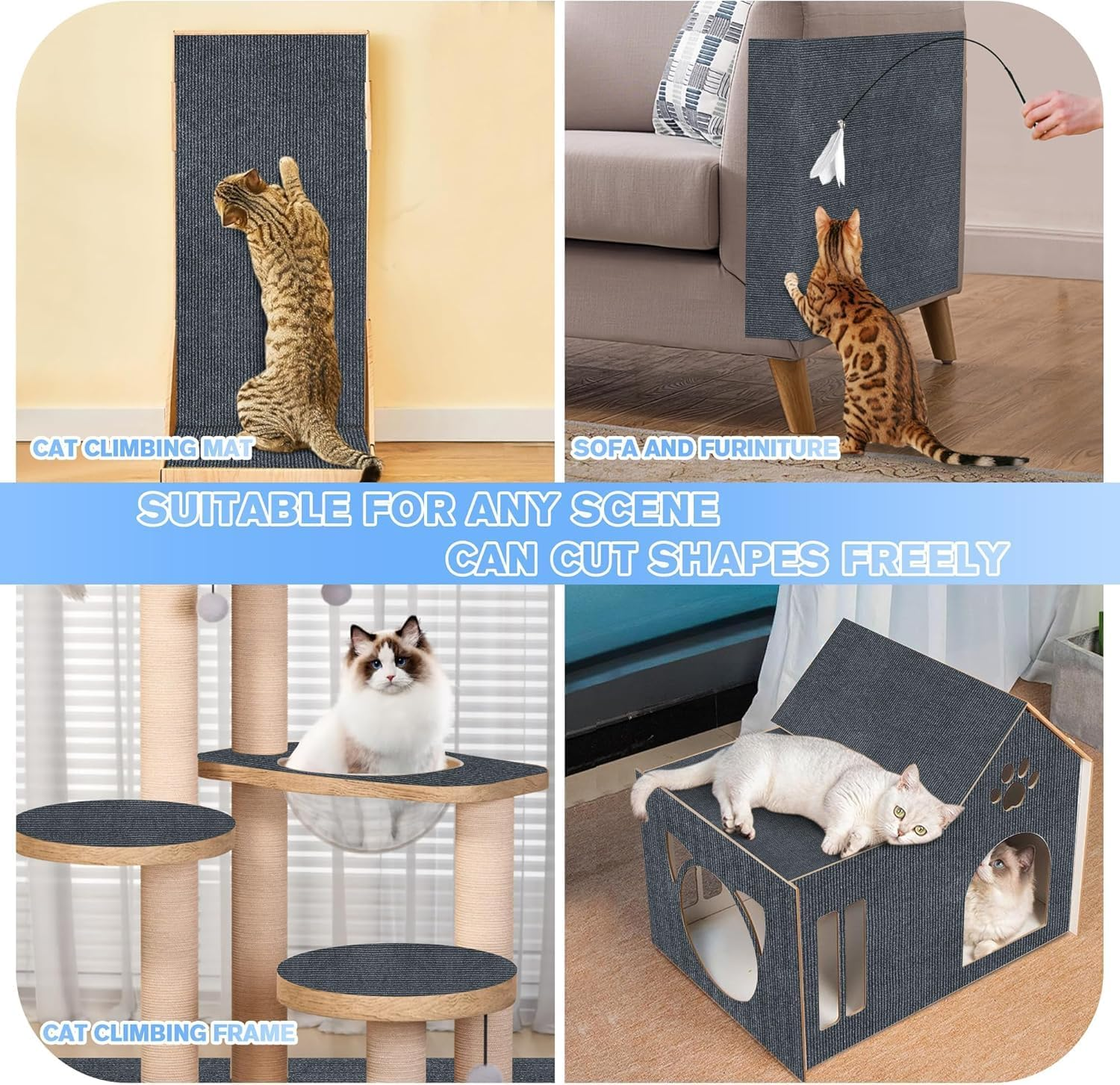 200 Cm X 40 Cm, Self-Adhesive Cat Scratching Mat, DIY Scratching Board for Cats, Cat Scratching Mat, Scratch Protection Sofa Cat, Scratching Mat, Self-Adhesive for Cat Tower (Dark Grey) image number 2