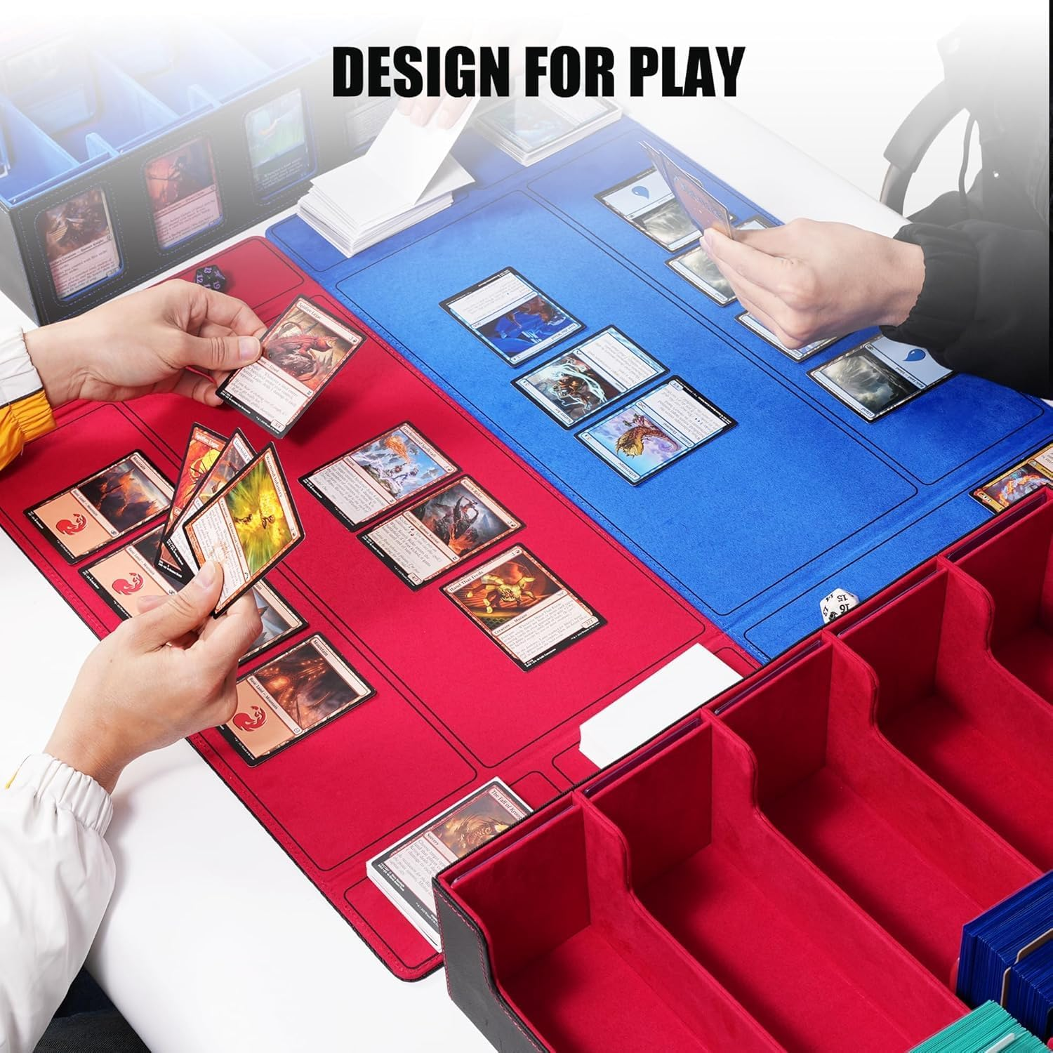 Cyperever Trading Card Storage Box with Commander Display, 5-Row Deck Case with Removable Lid, 5 Toploaders, 5 Stoppers, 48 Dividers,1 Dice Tray, 3900+ Card Deck Box for MTG TCG Sports Cards