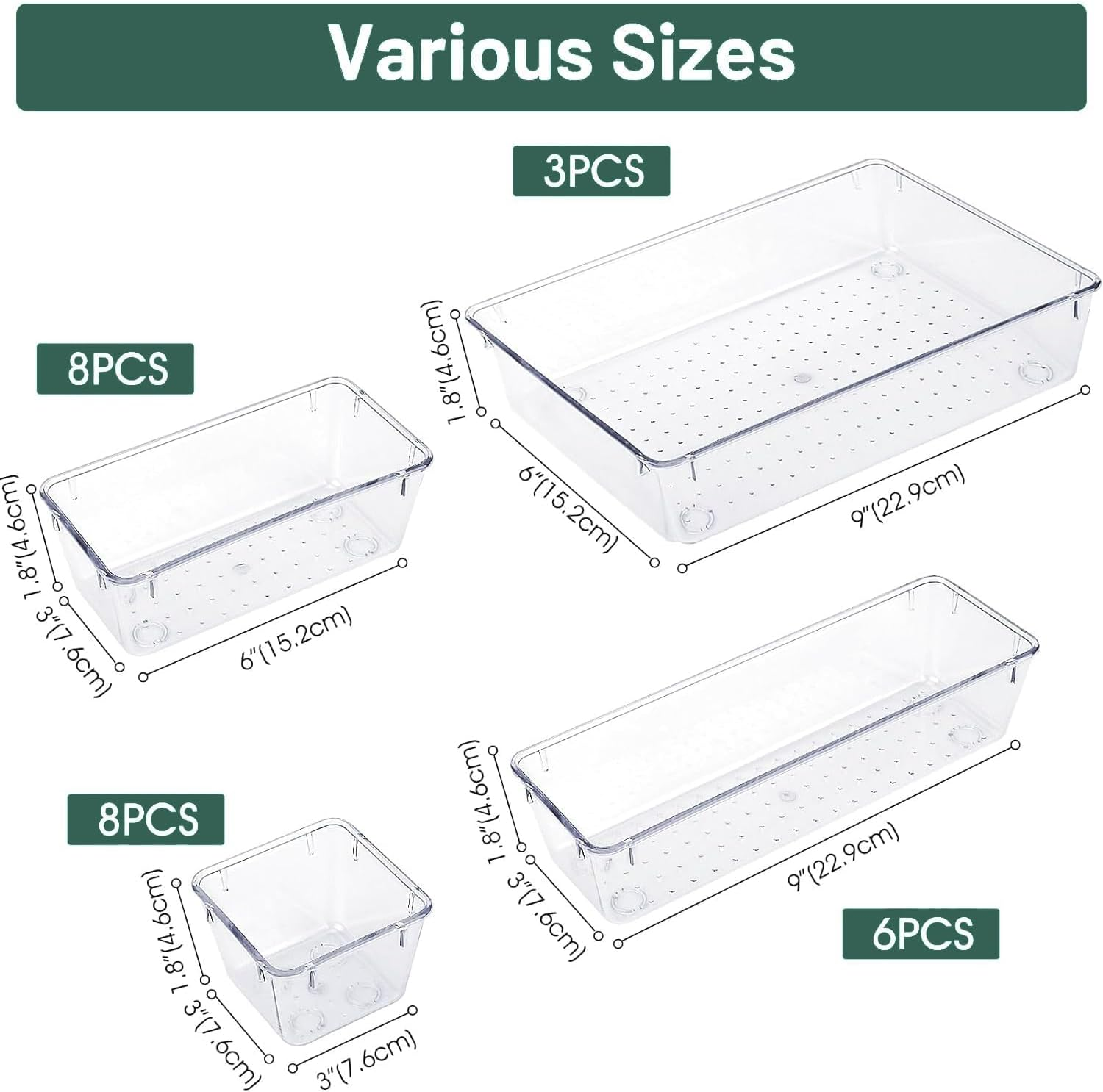 25 Pcs Clear Customizable Drawer Organizer Set - 4-Size with Non-Slip Feet Plastic Storage Bins | for Makeup, Jewelry, Kitchen, Office Supplies | Modular Space-Saving Solution image number 6