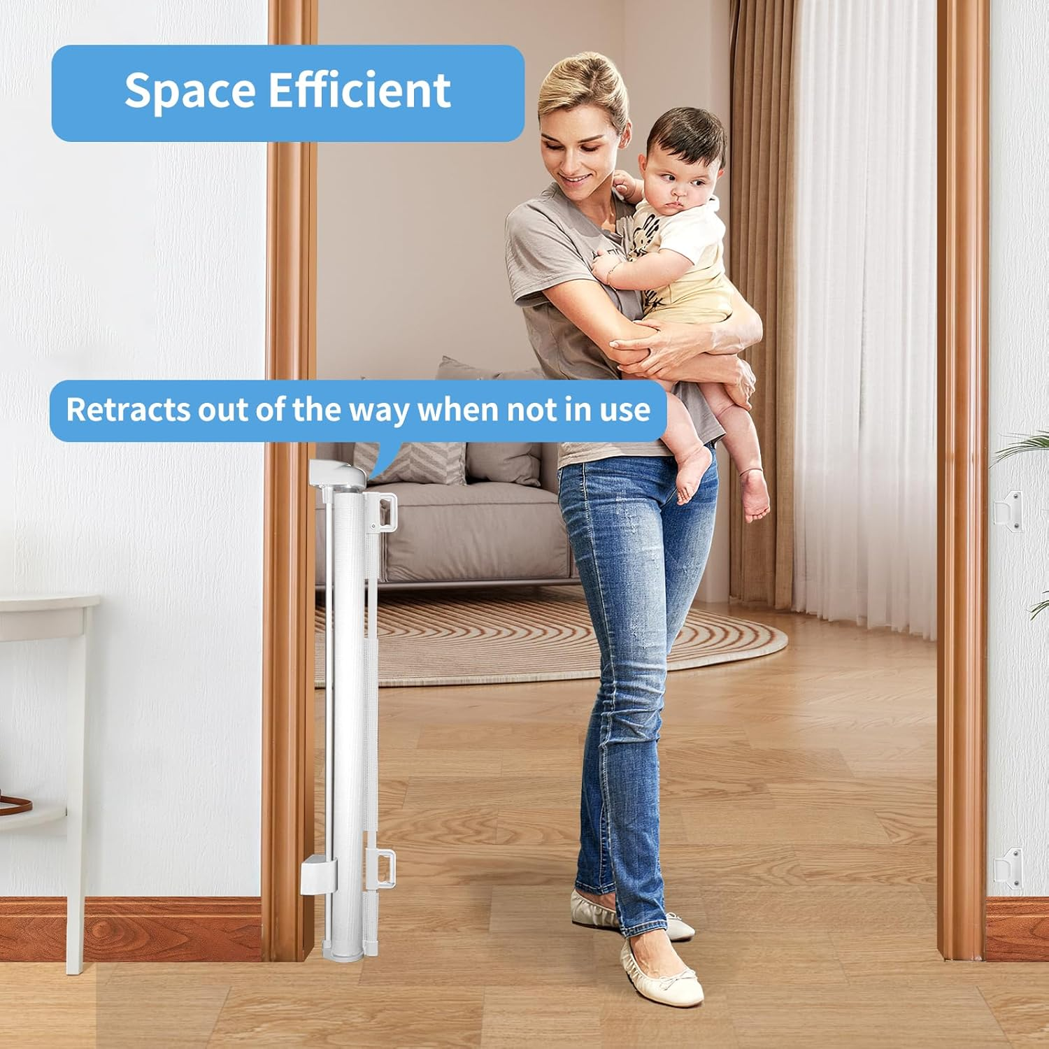 Veraste Retractable Baby Gate,Mesh Baby Gate or Mesh Dog Gate,33" Tall,Extends up to 55" Wide,Child Safety Gate for Doorways, Stairs, Hallways, Indoor/Outdoor（White,33"X55" image number 5