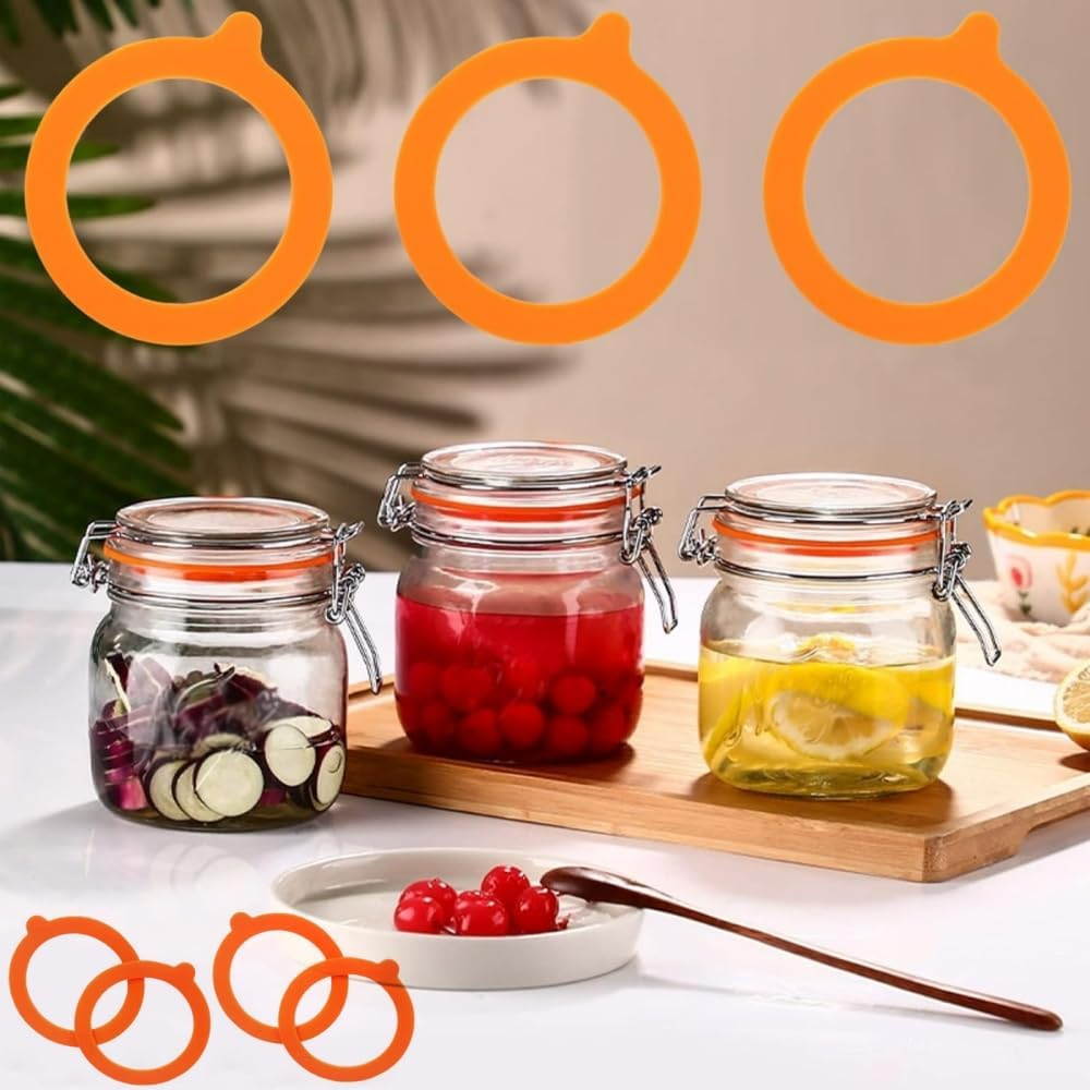 FUNNTY 10 Pcs Silicone Replacement Gaskets,Silicone Jar Seals,Airtight Rubber Seals Rings for Mason Jar Lids,Elastic,Leak-Proof Canning Silicone Fitting Seals for Glass Clip Top Jars (Orange) image number 4