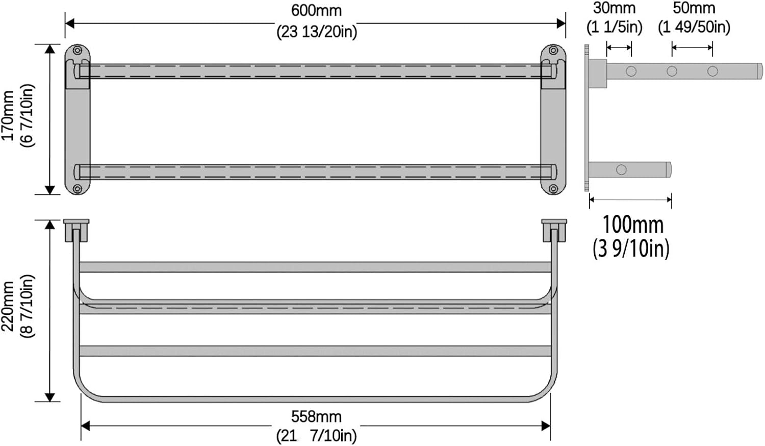 BOZWELL Bathroom Lavatory Towel Rack with Two Towel Bars,24-Inch Towel Holder with Shelf BZ205-A (Matte Black) image number 6