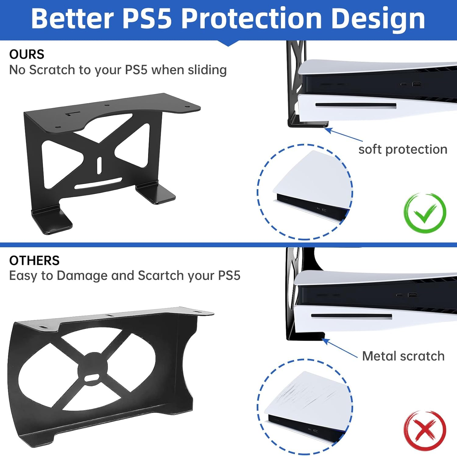 FOROIRON under Desk Holder for Ps5,Stealth Mount Compatible with Playstation 5 Disc & Digital Edition Stand image number 1