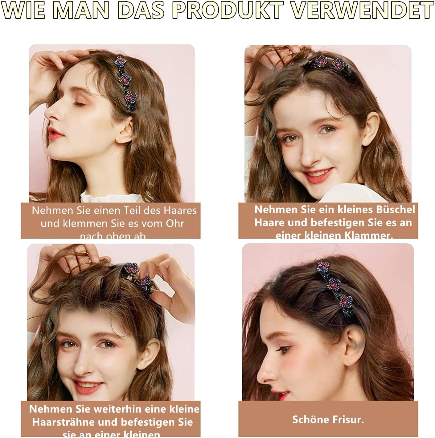 Norhogo Four Leaf Hair Pin Rhinestone Duckbill Hair Clip Fashion Double Layer Mini Hair Clips Hairpin Duck Beak Clip (9 Cm) Comes with a Box of Hair Clips image number 2