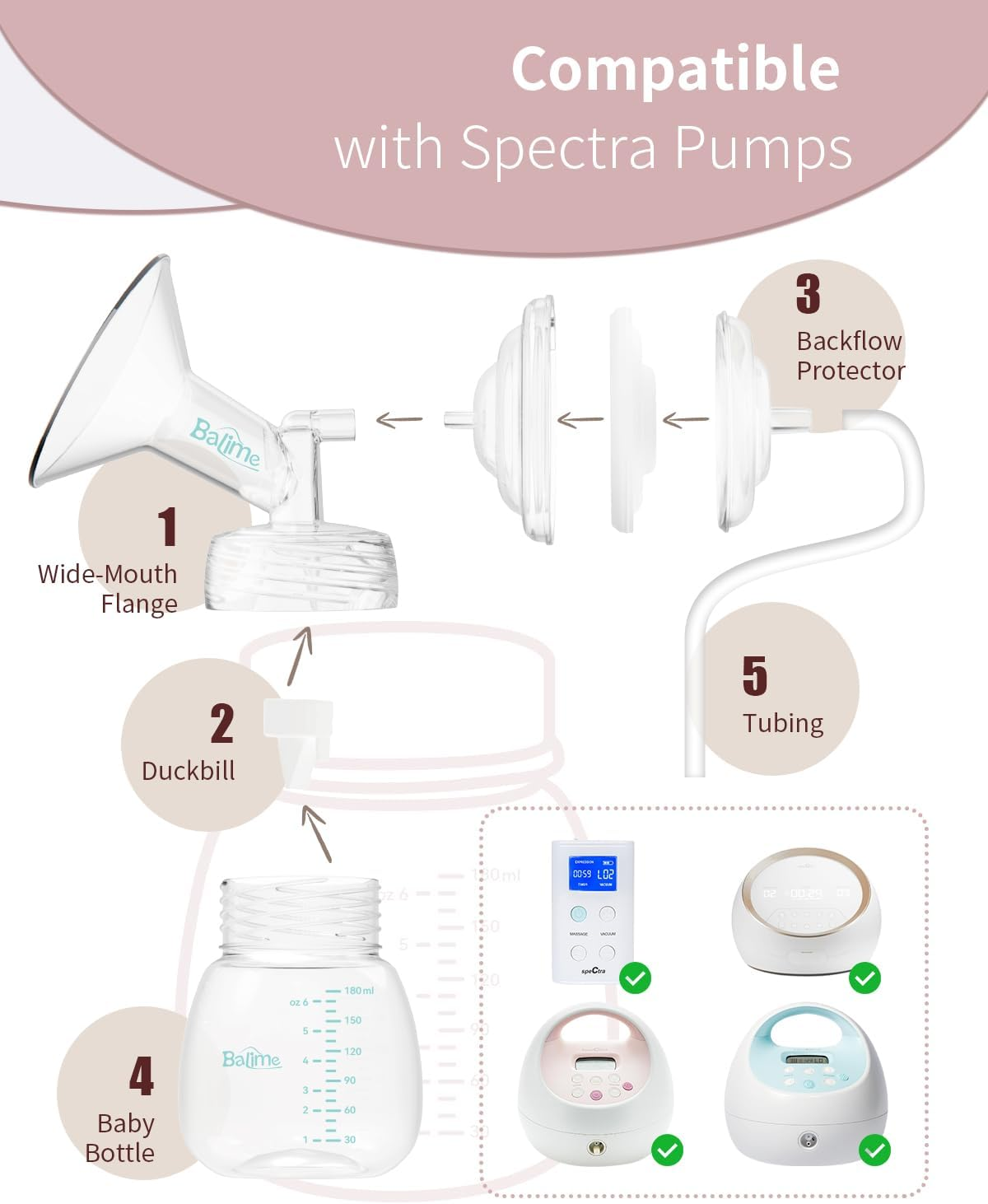 BALIME 6Oz Breast Milk Storage Bottles, Compatible with Spectra Breast Pumps, Bpa-Free, Leak-Proof Design, Dual Use as Breastmilk Storage Containers for Fridge or Freezer（4-Pack） image number 4