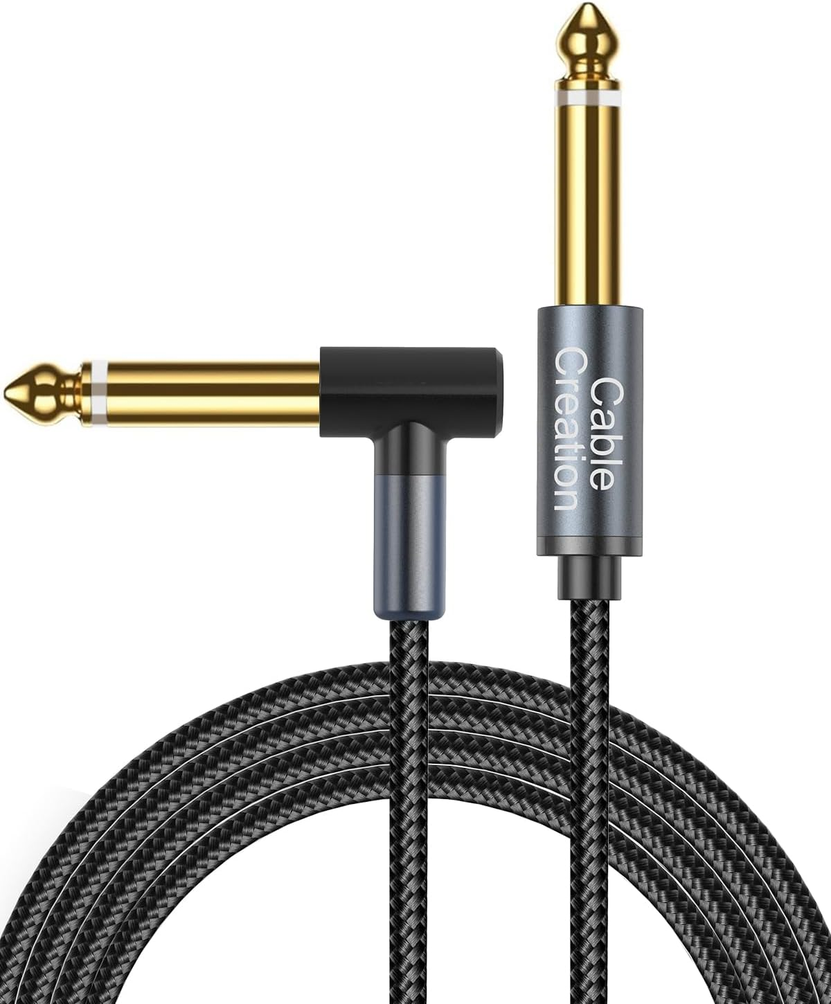 Cablecreation Instrument Guitar Cable (10Ft/3M),6.35Mm Mono Jack 1/4" TS Male to Male Right Angle Audio Cable Nylon Braid for Electricguitar, Bass,Keyboard,Mixer,Amplifier,Amp,Speaker,Equalizer,Grey image number 4