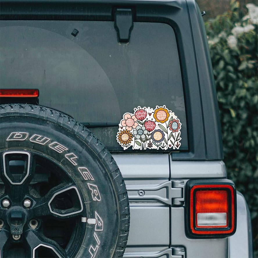 Wild Flowers Car Stickers, Car Decals with Butterfly, Car Rearview Mirror Stickers, Cute Bumper Sticker, Cute Car Sticker, Car Accessories image number 1