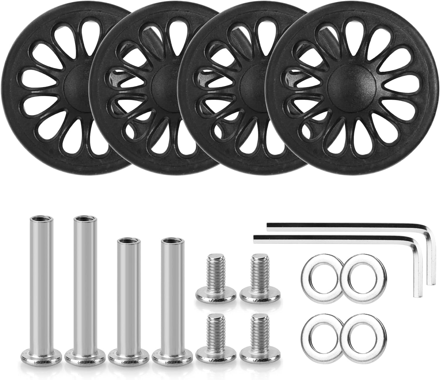 Volein 4 Pcs Suitcase Replacement Double Wheels, Wear Resistant Luggage Wheels Replacement with Bearings Spare Casters Kit for Worn Suitcase Tyres, 4 Pcs, Vn2-55Mm