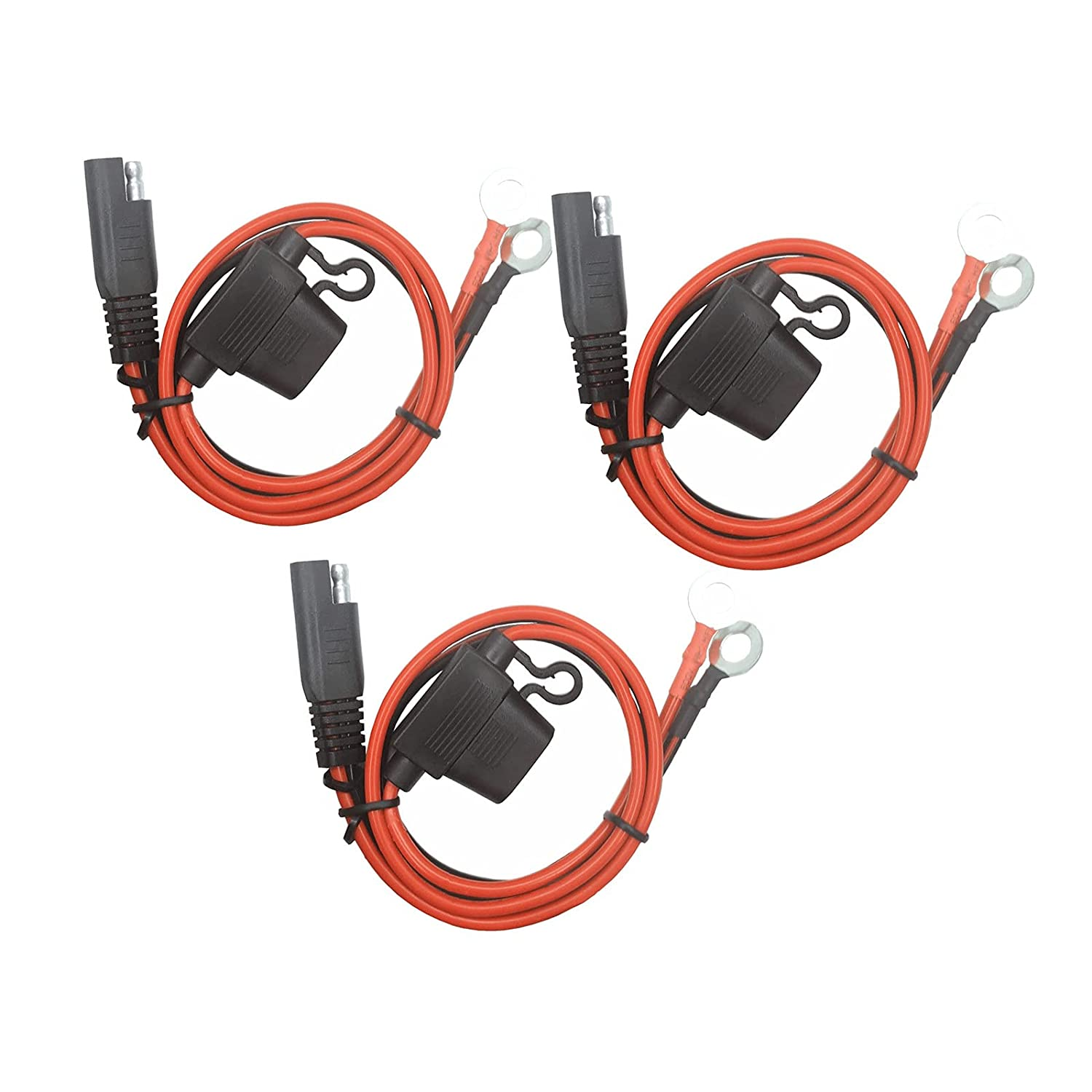 O Ring Terminal Cable - 2FT SAE Connector, SAE Plug to Battery Charger Cord, Solar Panel Cord Ring Terminal Harness Extension Adapter 2 Pin Quick Connect and Disconnect with 15A Fuse (3) image number 5