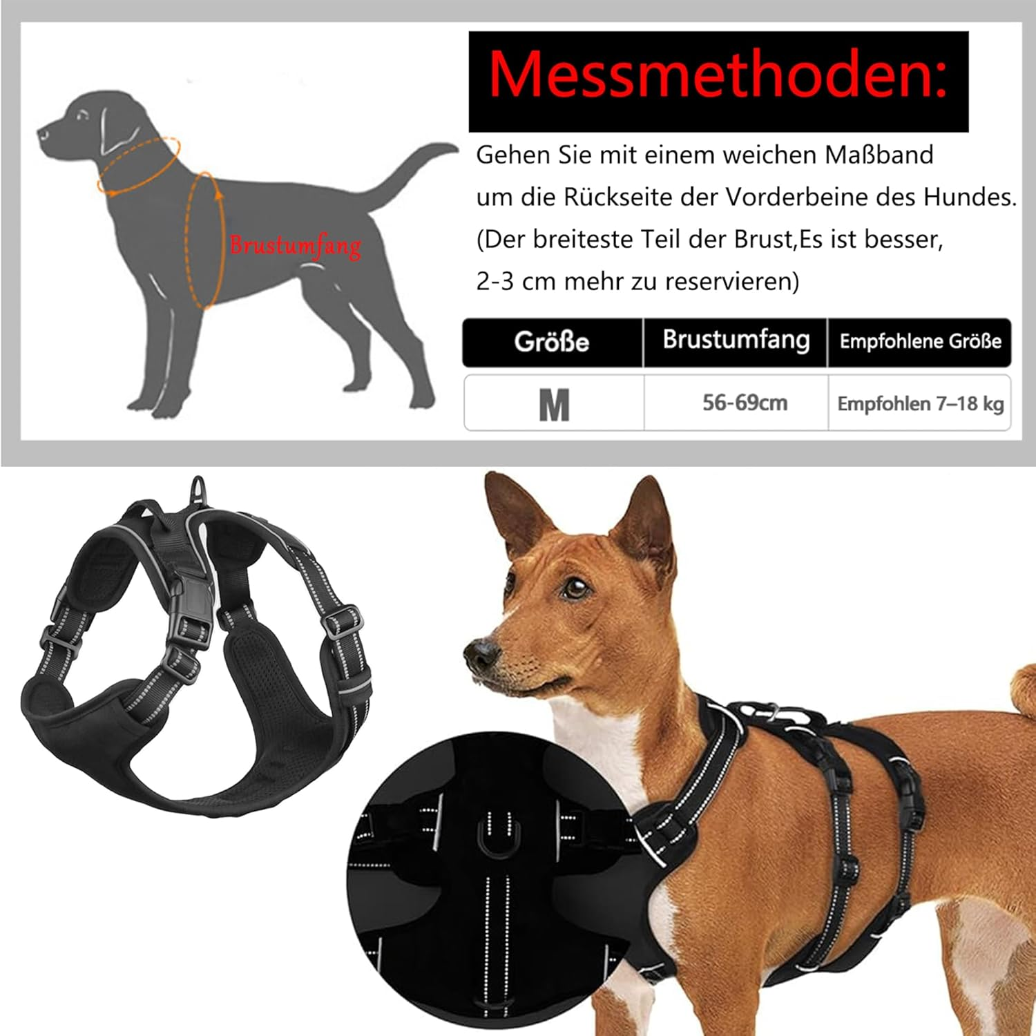 Reflective Dog Harness, Dog Harness, Medium Dogs, No-Pull Dog Harness, Breathable, for Large, Medium, Small Dogs for Daily Walking, to Prevent Dogs Running around (56-69 Cm) image number 4