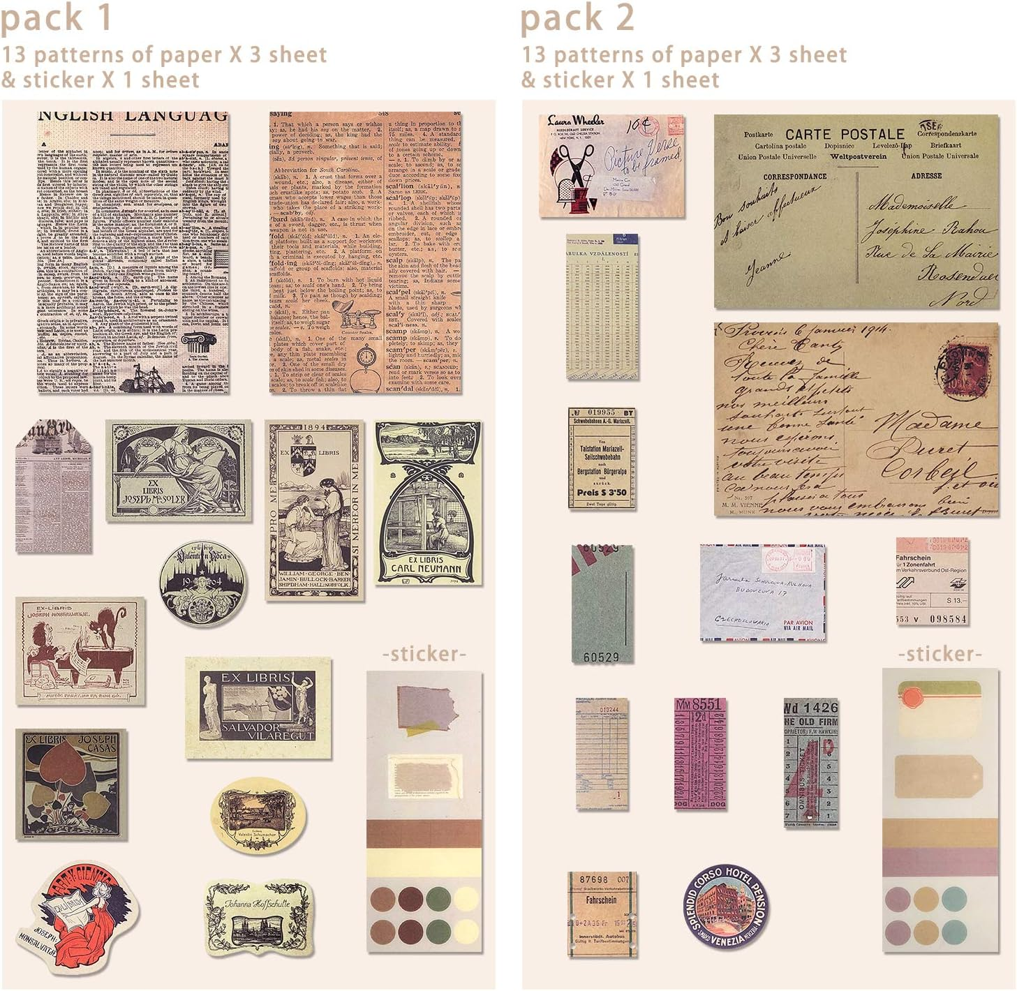 4 Packs Vintage Pattern Paper Set Scrapbook Paper Decorative Paper Kraft Paper with Print Single-Sided in Various Sizes and Shapes for Card Making Paper Craft Die Cutting Collage (Artistic) - Artistic image number 5