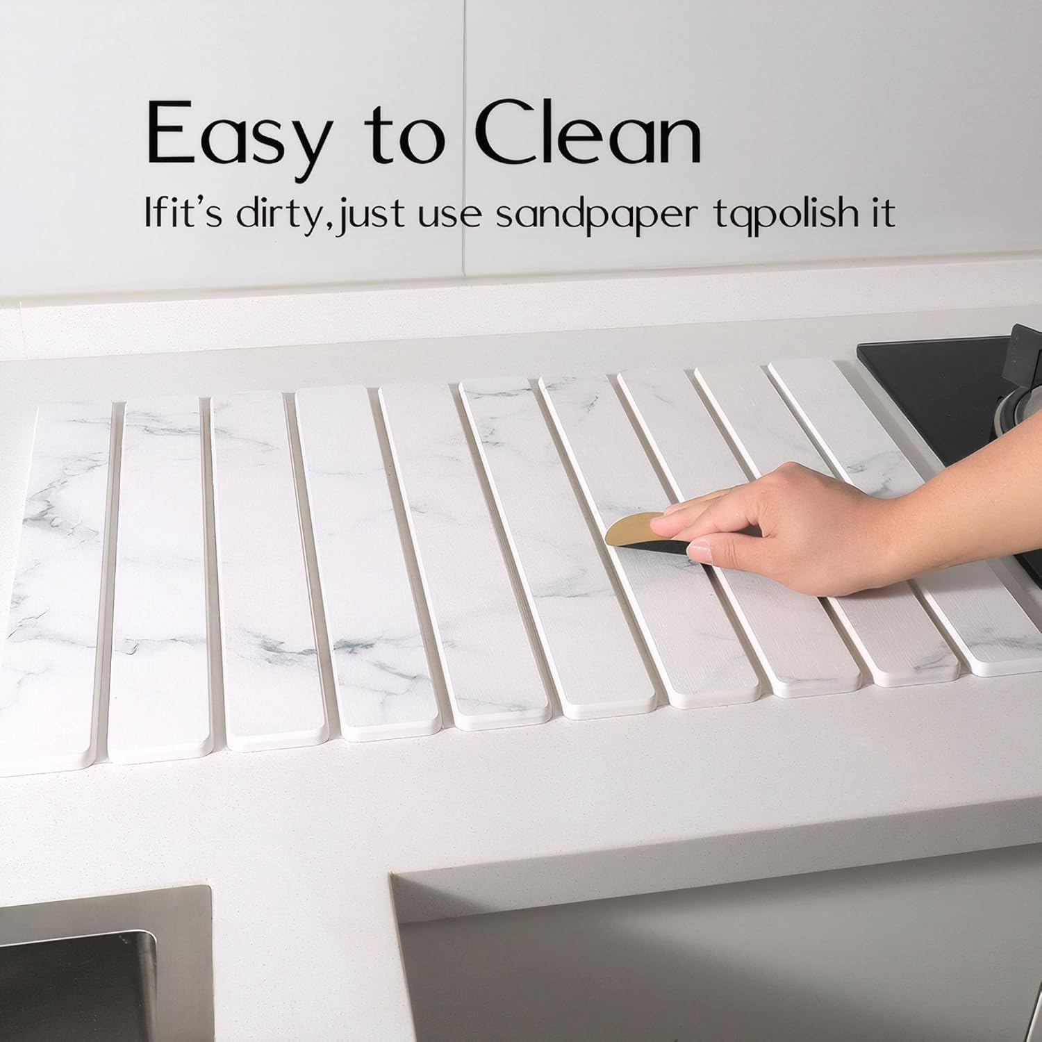 Kitchen Counter Stone Dish Drying Mat Foldable Absorbent Quick Dry Heat-Resistant Diatomite Pad (Grey) image number 6