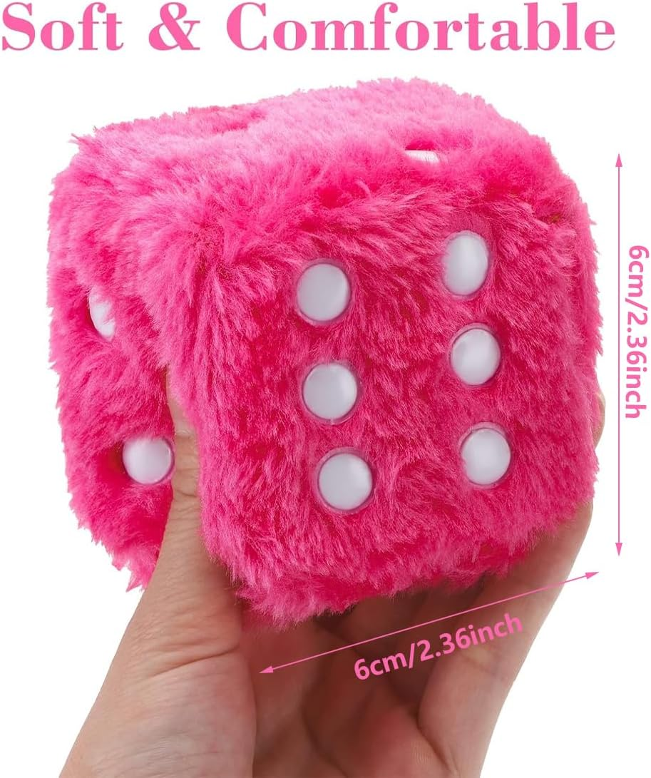 AIMALL 2PCS Plush Fuzzy Dice for Car Rearview Mirror, 2.95" Soft Touch Hanging Dice with Suction Cup, for Vehicles and Home