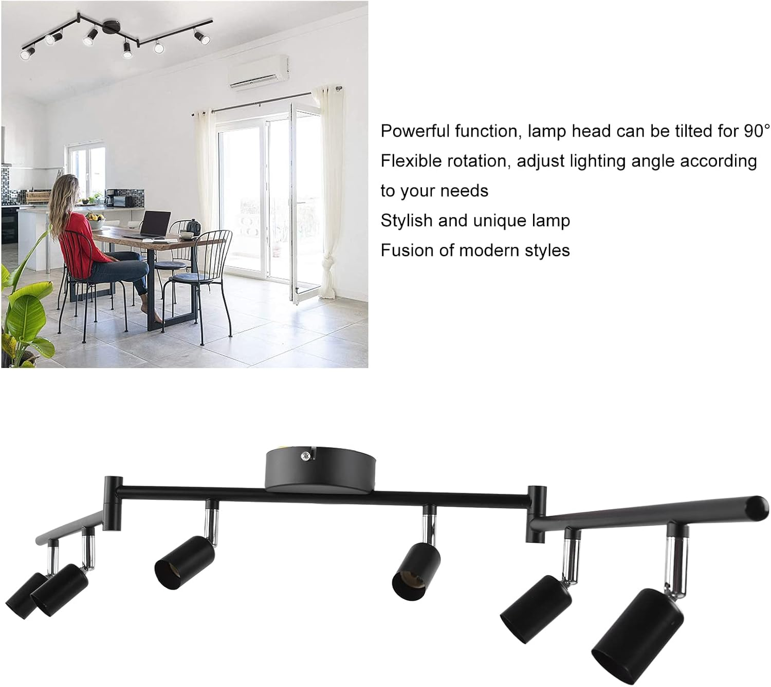 6 Way Ceiling Spotlight GU10 Base Socket, Track Lighting Kit Rotatable Lamp Head, Can Be Tilted 90&deg;, Adjustable Lighting Angle, for Showrooms, Exhibition Halls, Museums, Cafes, image number 5