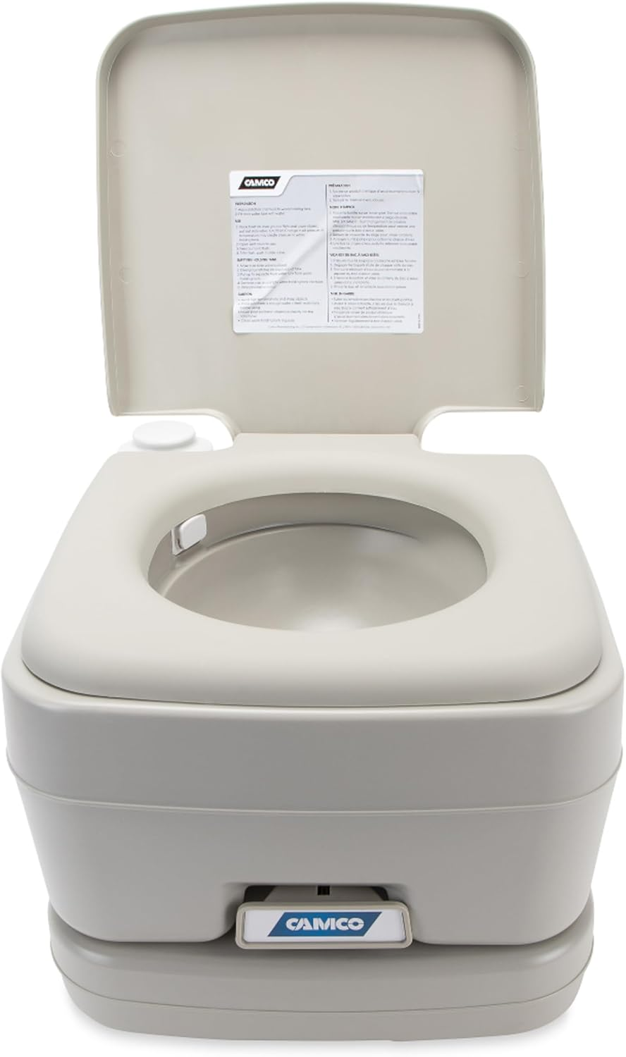 Camco Portable Travel Toilet - Features Bellow-Type Flush and Sealing Slide Valve to Lock-In Odors and Protect against Leakage-| Lightweight and Compact, 2.6 Gallon (41531) - 5.3 Gallon image number 1