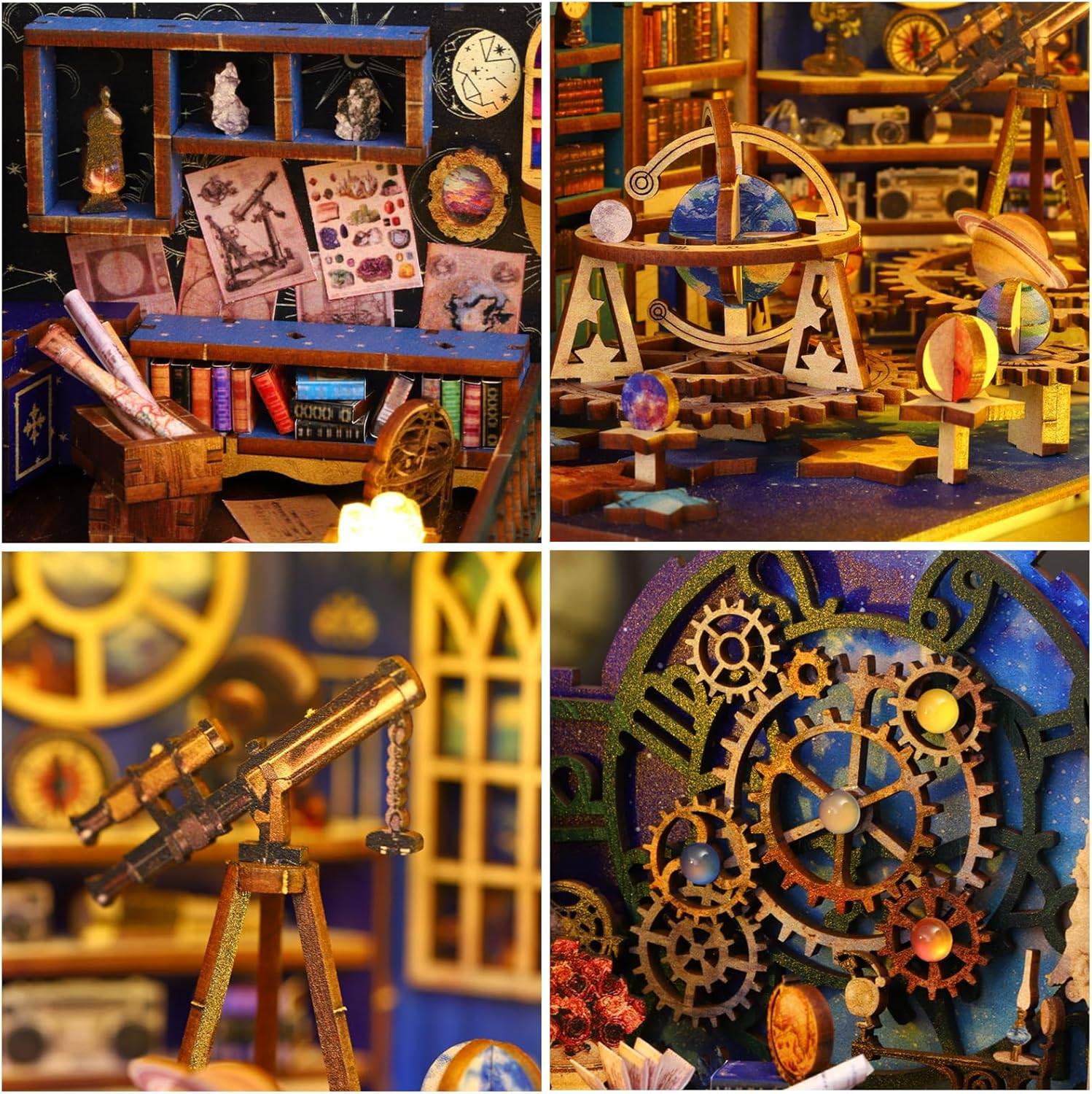 Cuteroom DIY Book Nook,Miniature Dollhouse Kit,Wooden Puzzle Booknook,Bookshelf,Bookends Model, 3D Buildkit with Music Box,Best Gifted for Family or Firend,Lover(Interstellar Exploration) - Create The World With Machinery image number 3