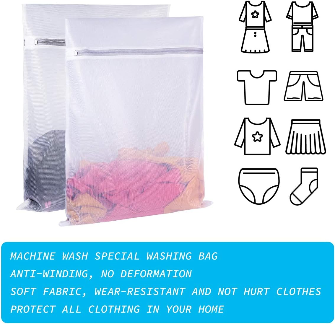 SUERIV Mesh Laundry Bags,Laundry Bags Mesh Wash Bag for Washing Machine-Supper Zipper Net Laundry Bag,Lingerie,Sweater,Garment,Undergarment Large Size(16 X20 Inch),Pack of 4 image number 3