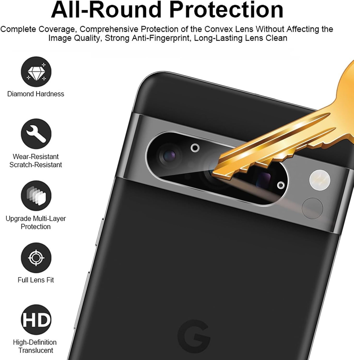 GIOPUEY [Ultra Thin 4 Pack Camera Lens Protector Compatible with Google Pixel 8 Pro, HD Tempered Glass Camera Protector for Google Pixel 8 Pro image number 6