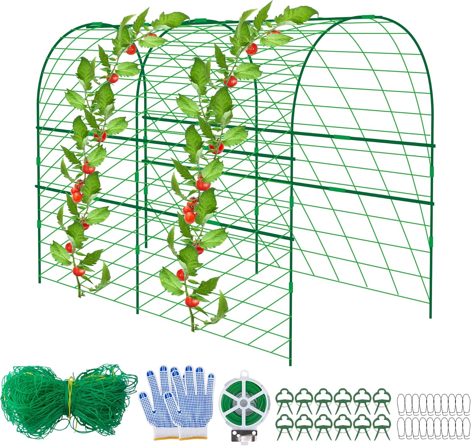 Codree 2 Packs Garden Cucumber Trellis for Plant- 47 X 47 Inch Metal Arch Melon Trellis for Raised Bed- Foldable Tunnel Trellis with Climbing Net Clips for Growing Vine Vegetable
