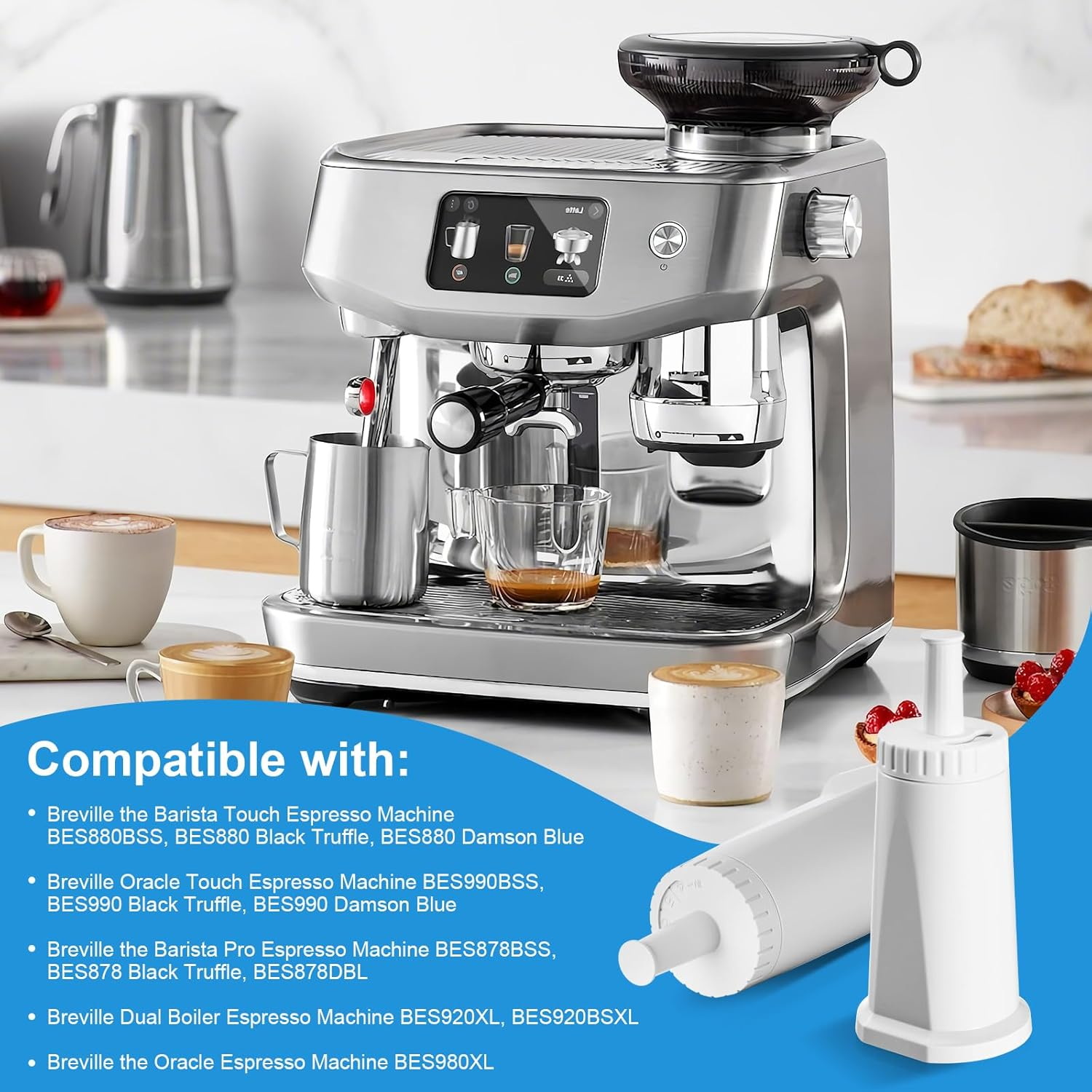 Mutital Water Filter for Breville Barista Touch Espresso Machine BES880, Barista Pro BES878, Oracle Touch BES990, Oracle BES980 & Dual Boiler BES920 Bambino Claroswiss Sage, BES008WHT0NUC1 (3 Pcs)