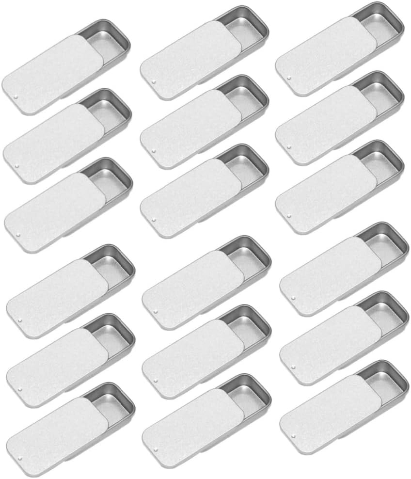 20Pcs Mini Portable Slide Top Small Tin Containers,2.36" X 1.34" X 0.39"Metal Tins Box Empty Storage Organizer Tins with Lids for Lip Balm Candies Candles (&lrm;Silver) image number 6