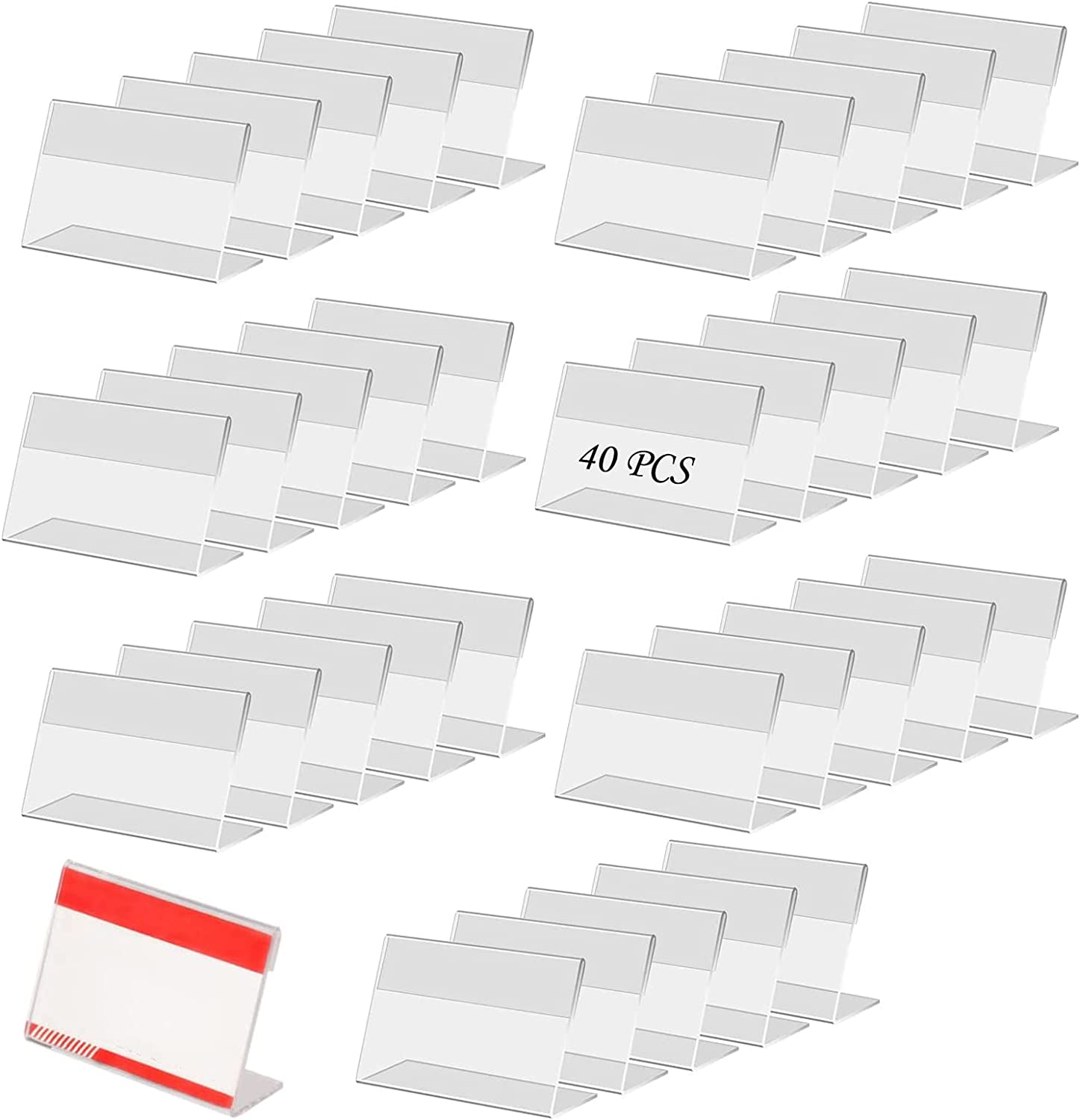40Pcs Acrylic Sign Holder,6Cm X 4Cm Mini Sign Display Holder L Shape Sign Holders Price Name Card Price Card Tag Label Counter Top Stans image number 3