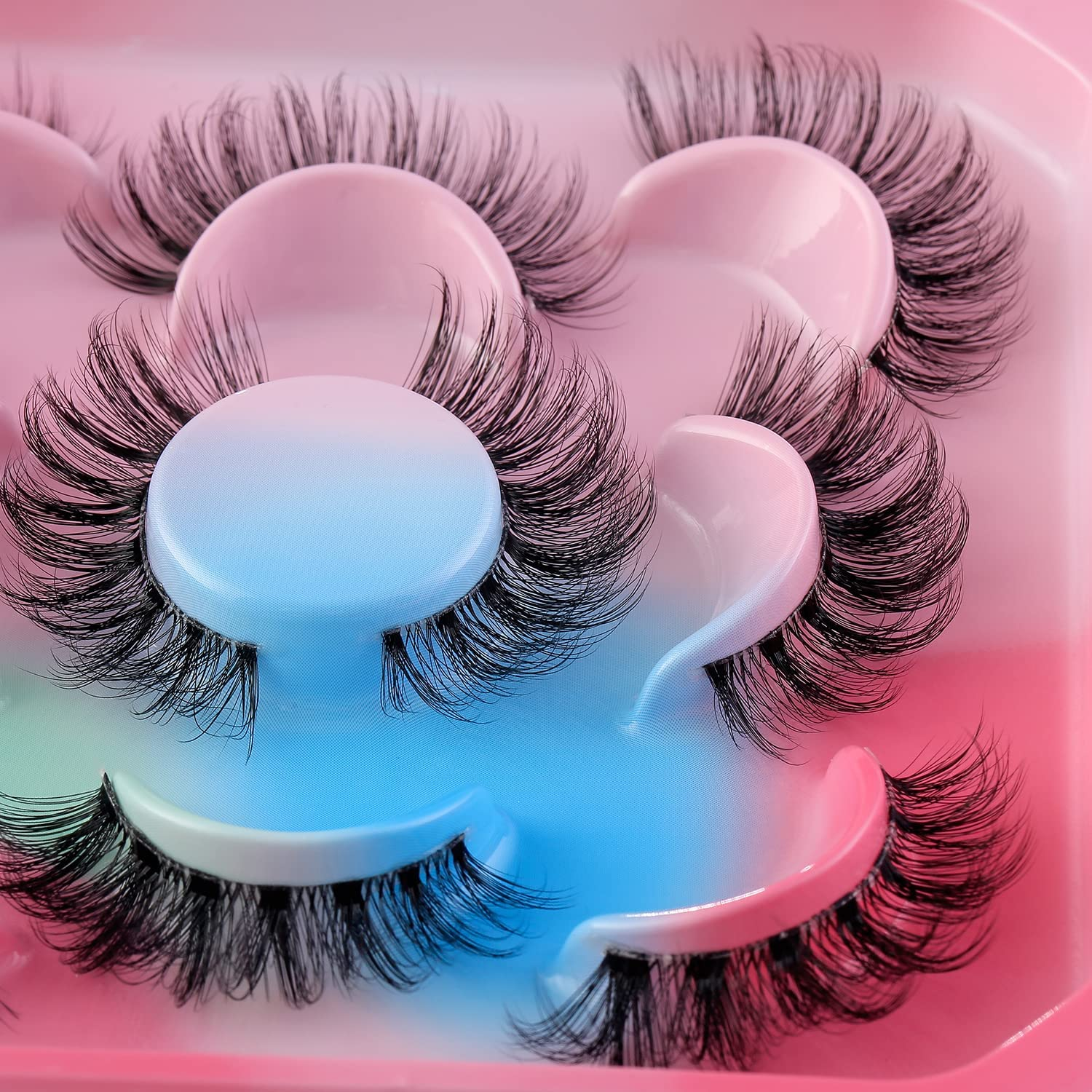 Clear Band Russian Strip Eyelashes C/D Curl Wispy Fluffy Mink Lashes 3D Fluffy Eyelash Manga Lashes Natural Looking False Eyelashes That Look like Individual Clusters Mink Eye Lashes Pack (AG04) image number 2