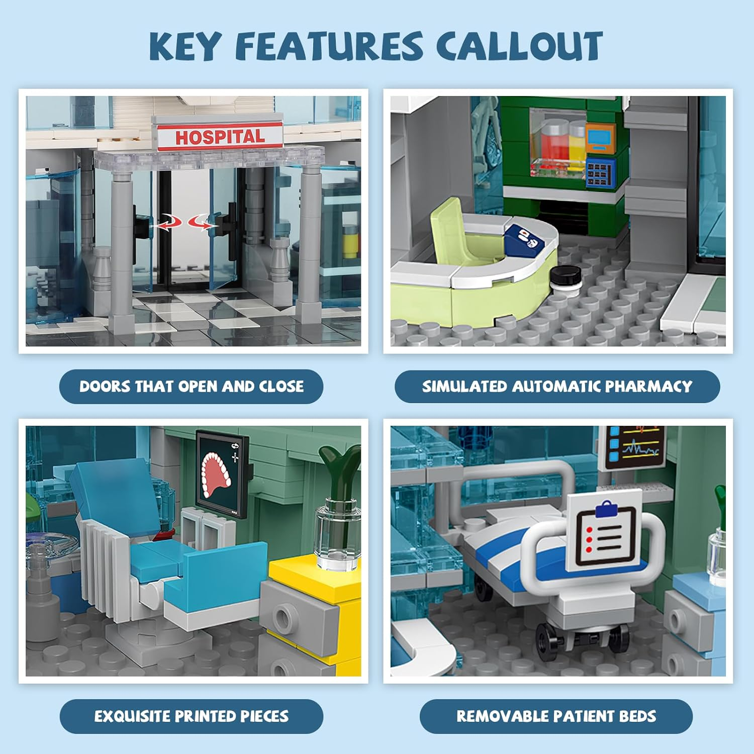 City Hospital Toy Building Set with LED Lighting, Compatible with , Modular Three-Story Architecture Set for Adults, Gift Idea for Kids Ages 10 and up (1350 Pieces) image number 3