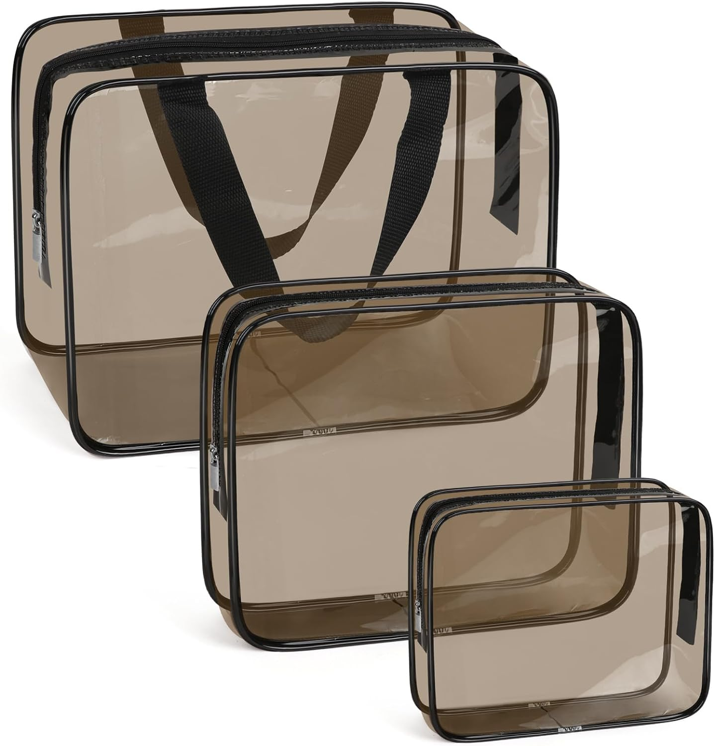 APREUTY Clear Makeup Bags, TSA Approved 3 Pcs Cosmetic Makeup Bags Set Clear PVC with Zipper Handle Portable Travel Luggage Pouch Airport Airline Vacation Organization (Black)