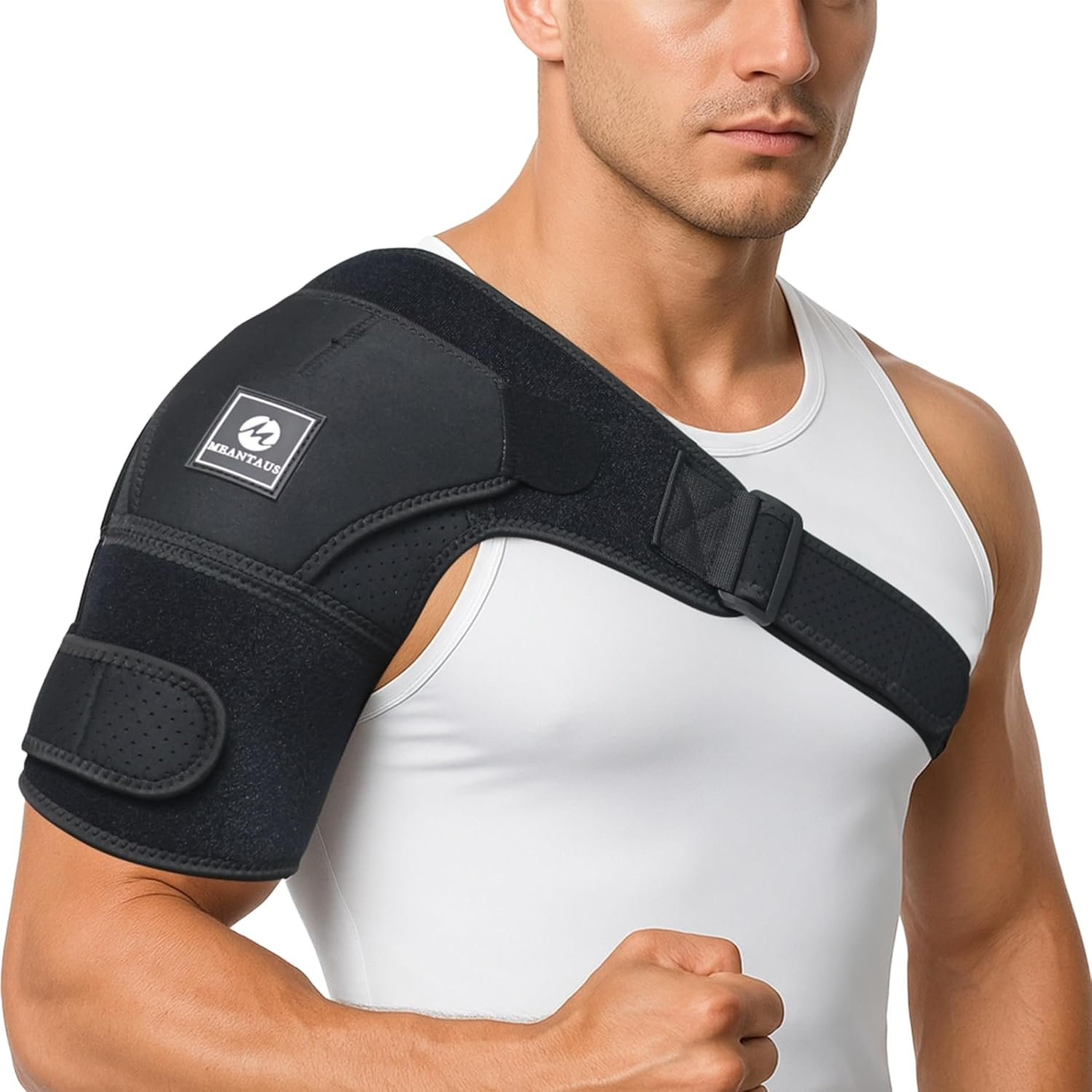 MEANTAUS Shoulder Brace Support for Pain Relief, Neoprene Rotator Cuff Compression Sleeve, Adjustable Shoulder Stabilizer for Men & Women, Sports, Injury Recovery, Left & Right Arm, Black (M) image number 3