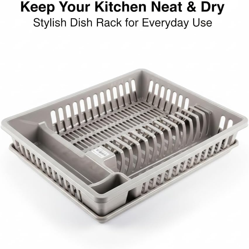 LEDON Dish Drying Rack with Drainboard & Cutlery Holder, Single-Tier PVC Dish Drainer for Kitchen Counter, Rust-Free, No-Setup Plate, Bowl & Cup Organizer (36&times;46&times;10Cm, Random Color) image number 1
