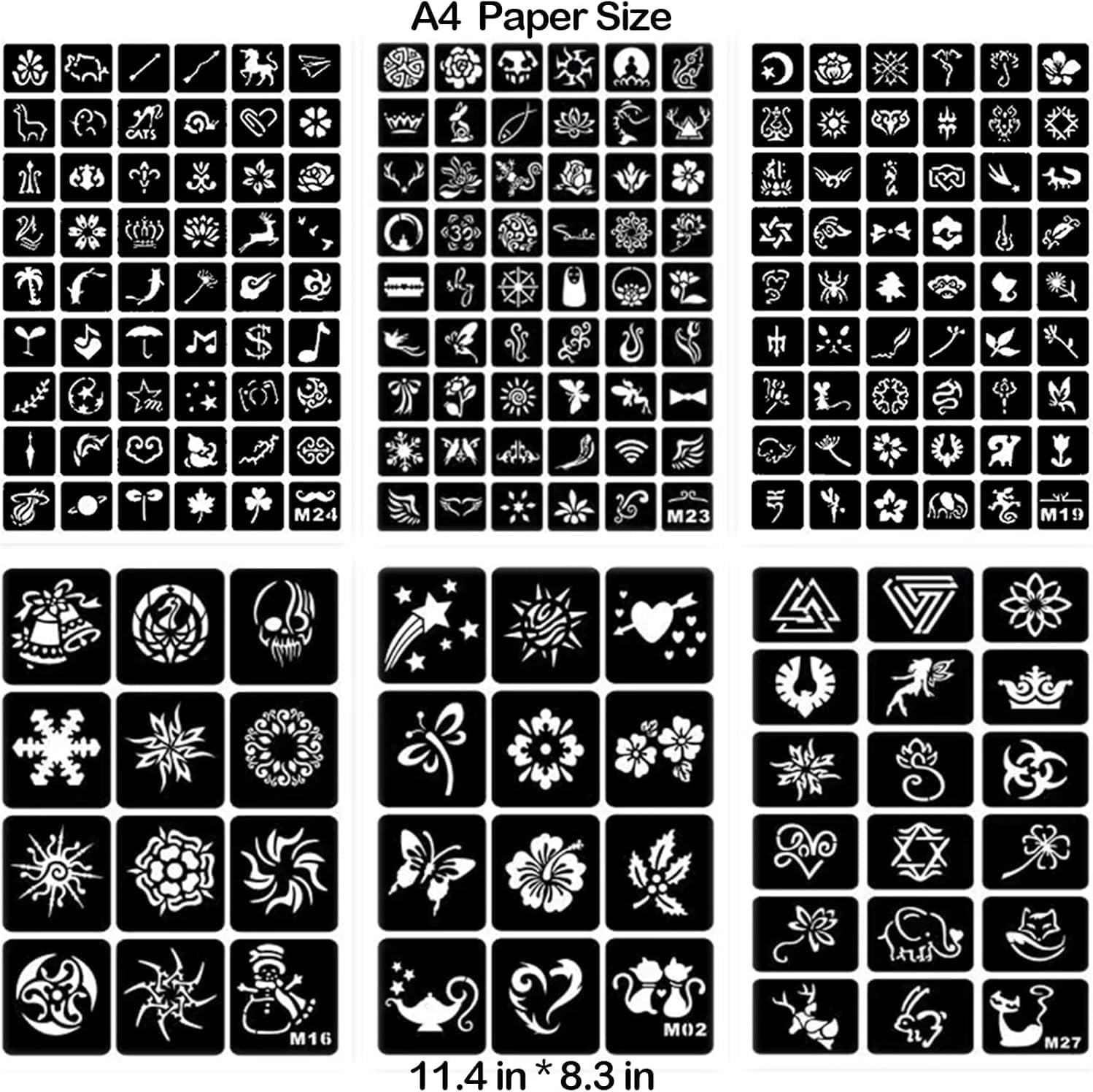 229Pcs Henna Stencil Kit, Glitter Tattoo Stencils for Women,19 Sheets Temporary Tattoo Stencils for Parties, Festivals, Compatible with All Skin Types, Reusable &ndash; Geiwogwc image number 1