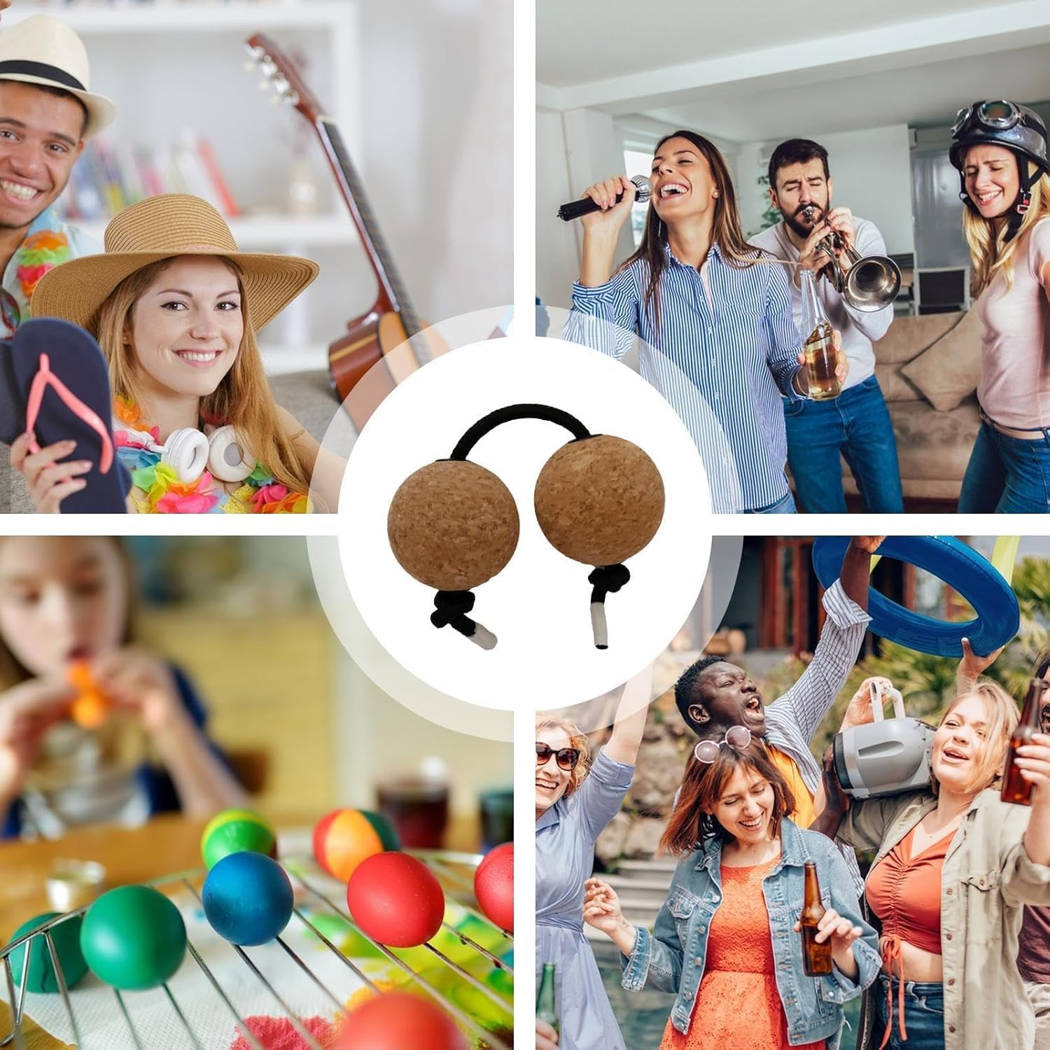 THJOPOKEEL Cork Sandball Rhythmic Ball Silent Practice Ball Fingertip Ball Kashaka Instrument Musical Shakers Double Ball Percussion African Classic Instrument image number 4