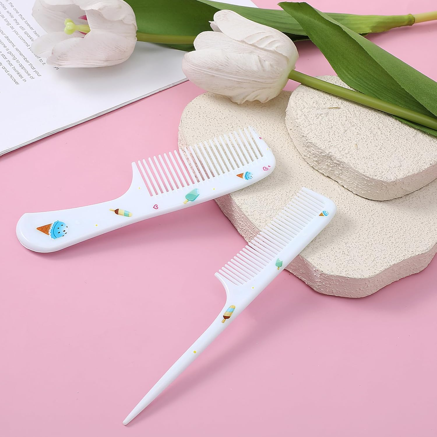 4 Pcs Girls Boys Hair Brush Kids Hairs Brushes Set Fashion Kids Hair Brushes Plastic Fine Tooth Rat Tail Combs for Girls Curly Straight Long Hairs, Blue + Pink image number 5