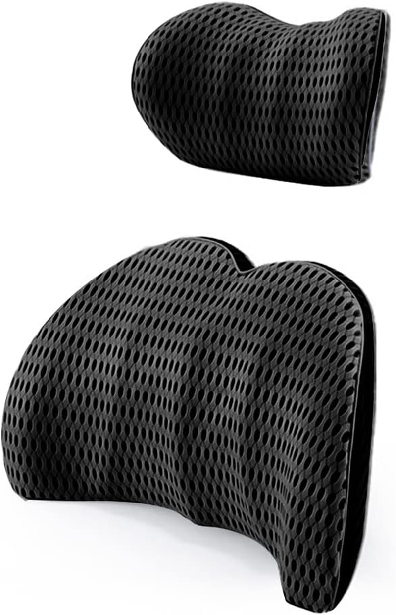 Vivva Memory Foam Lumbar Support with Neck Pillow for Office Chair Car Seat, Breathable Cover Back Support Pillow Back Rest Cushion Office Chair Back Support(Light Grey)